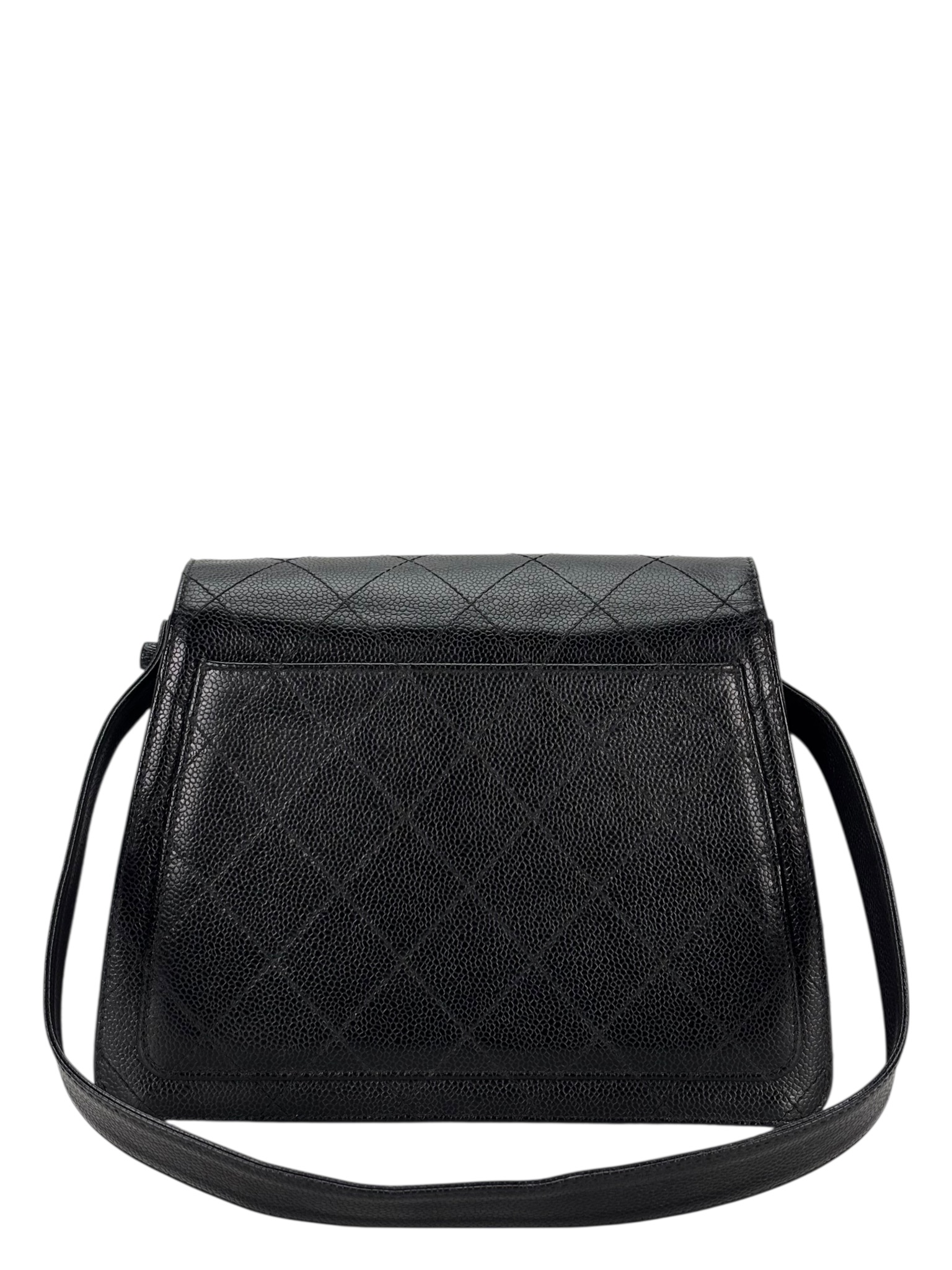 CHANEL - Black Caviar Stitched CC Flap Shoulder Bag
