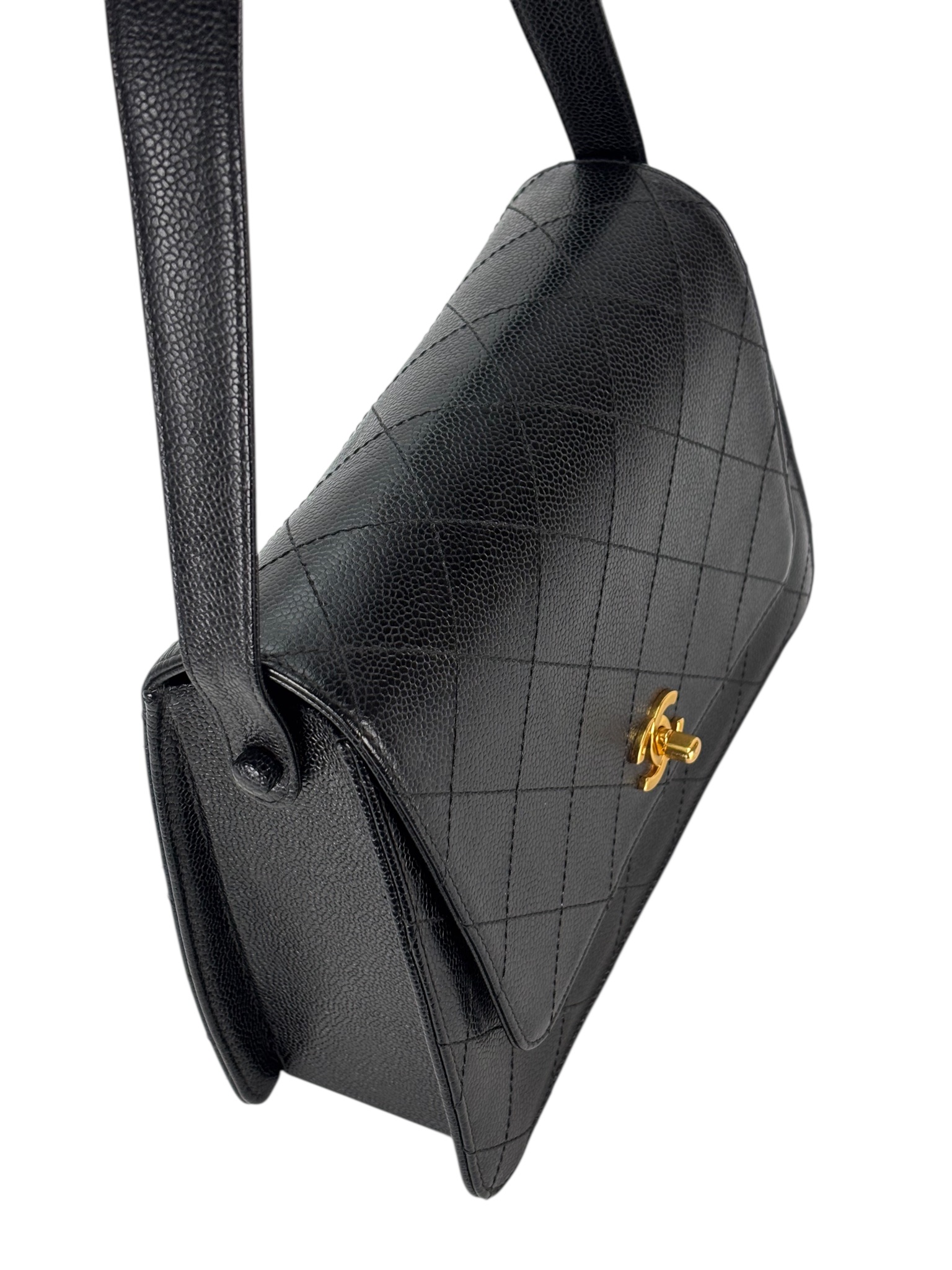 CHANEL - Black Caviar Stitched CC Flap Shoulder Bag