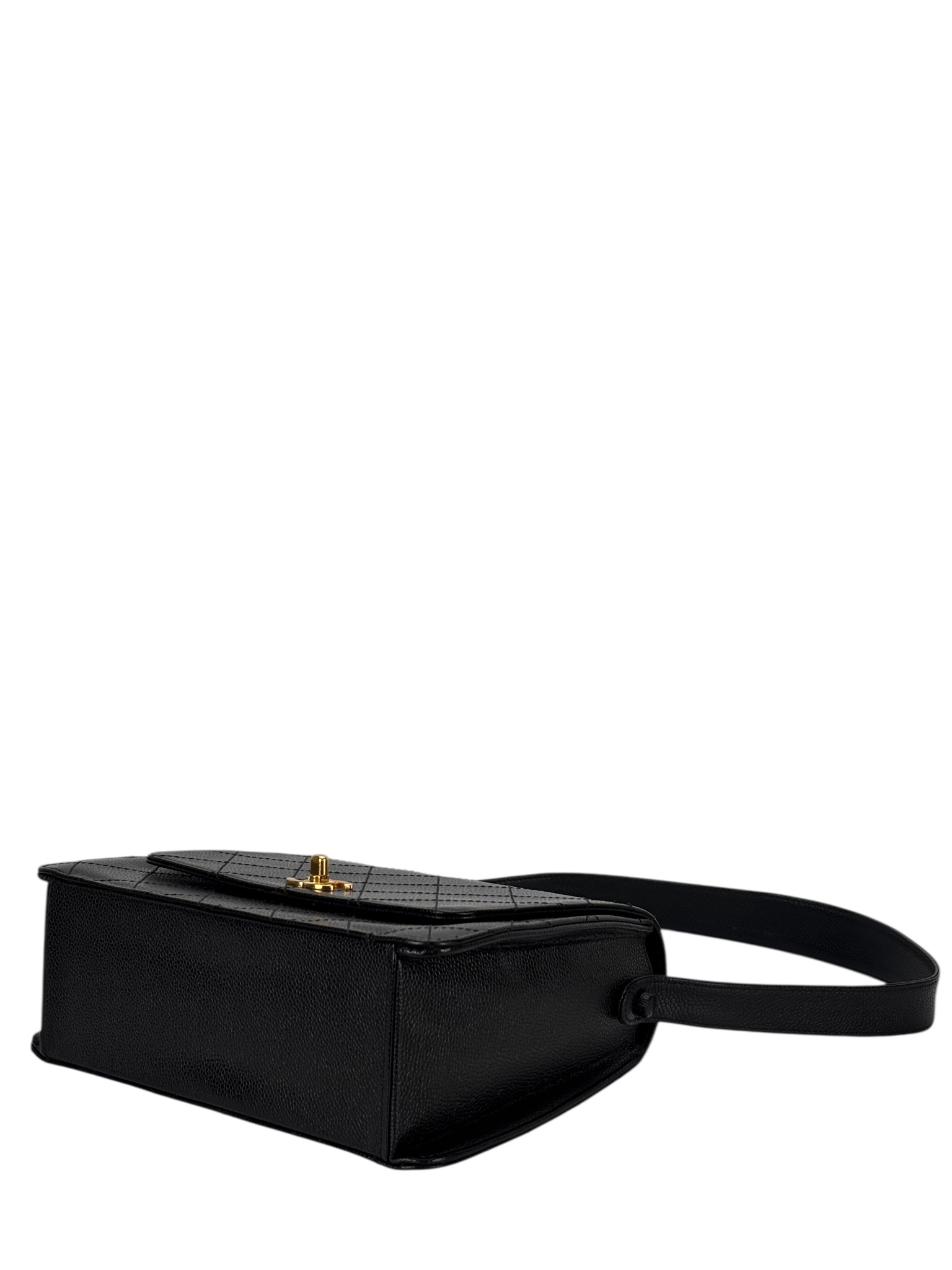 CHANEL - Black Caviar Stitched CC Flap Shoulder Bag