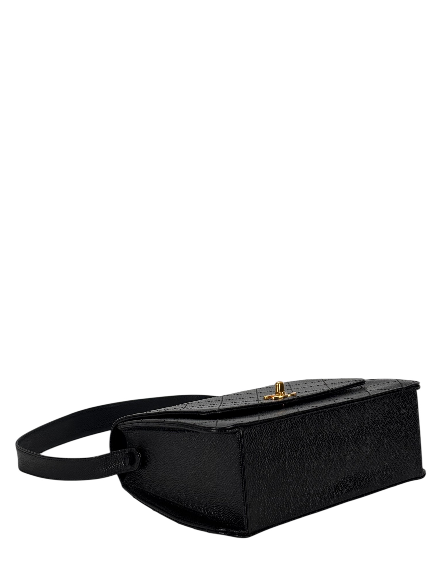 CHANEL - Black Caviar Stitched CC Flap Shoulder Bag