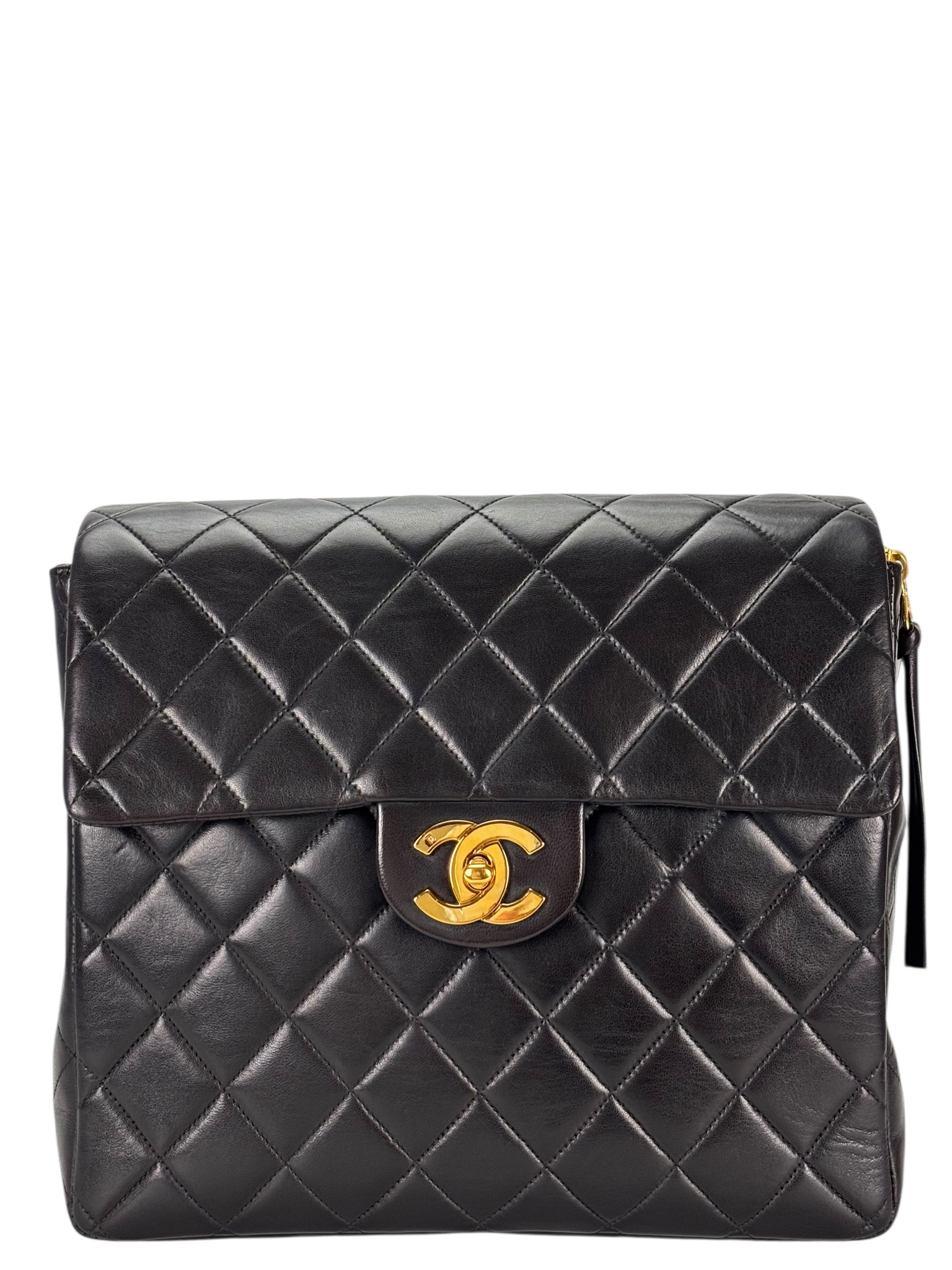 CHANEL - Black Lambskin Deca Coco Mark Matelasse Backpack