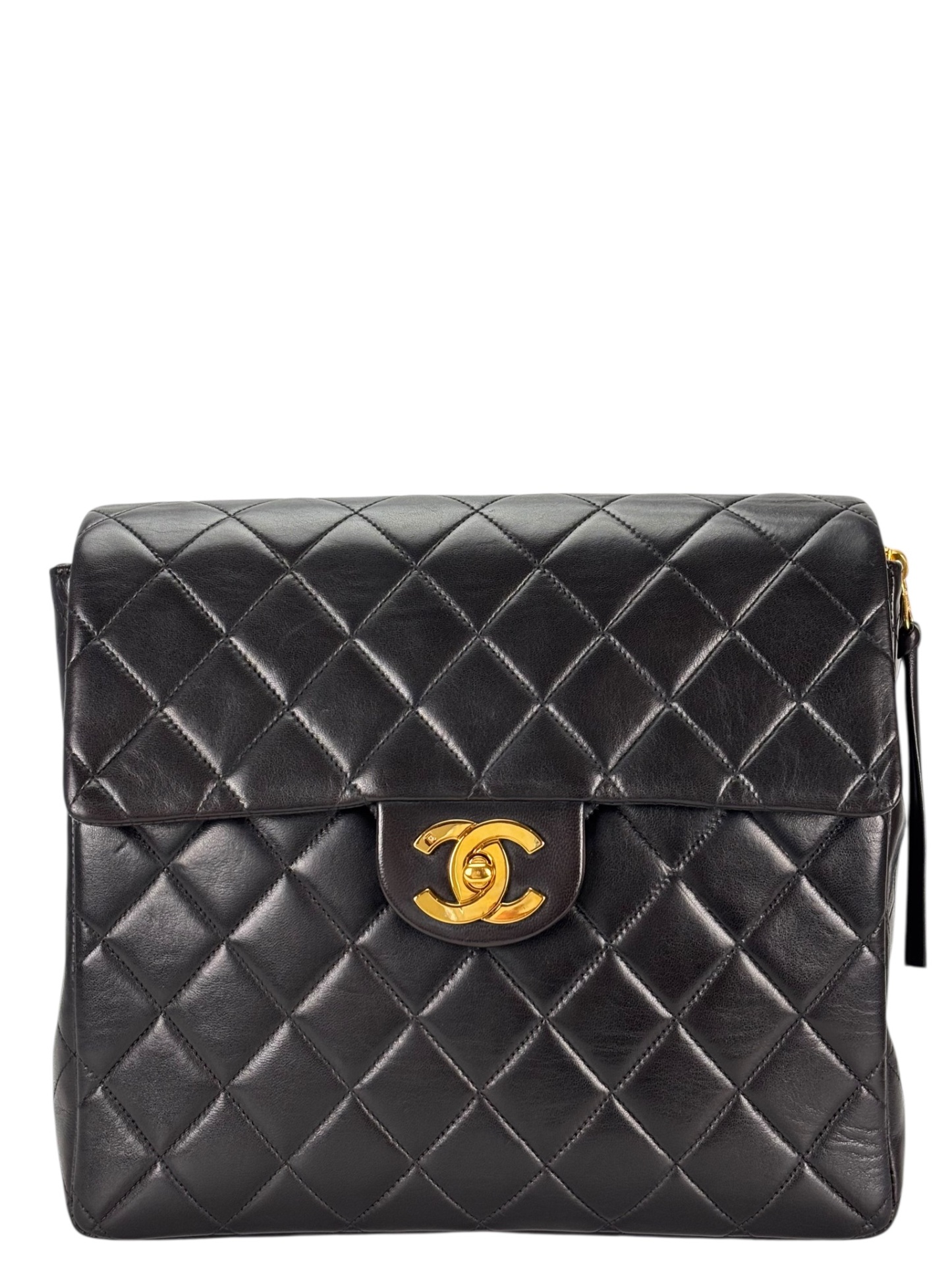 CHANEL - Black Lambskin Deca Coco Mark Matelasse Backpack