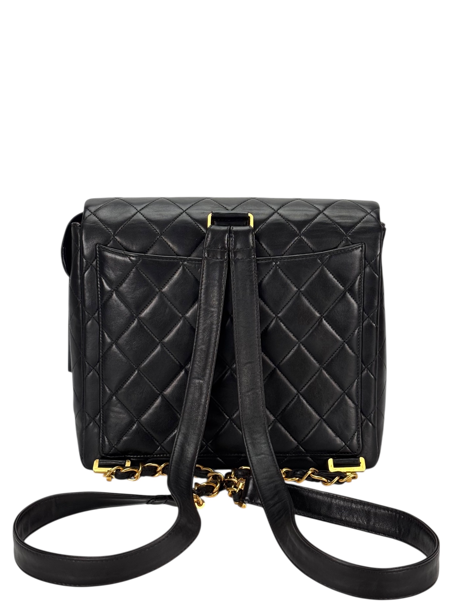 CHANEL - Black Lambskin Deca Coco Mark Matelasse Backpack