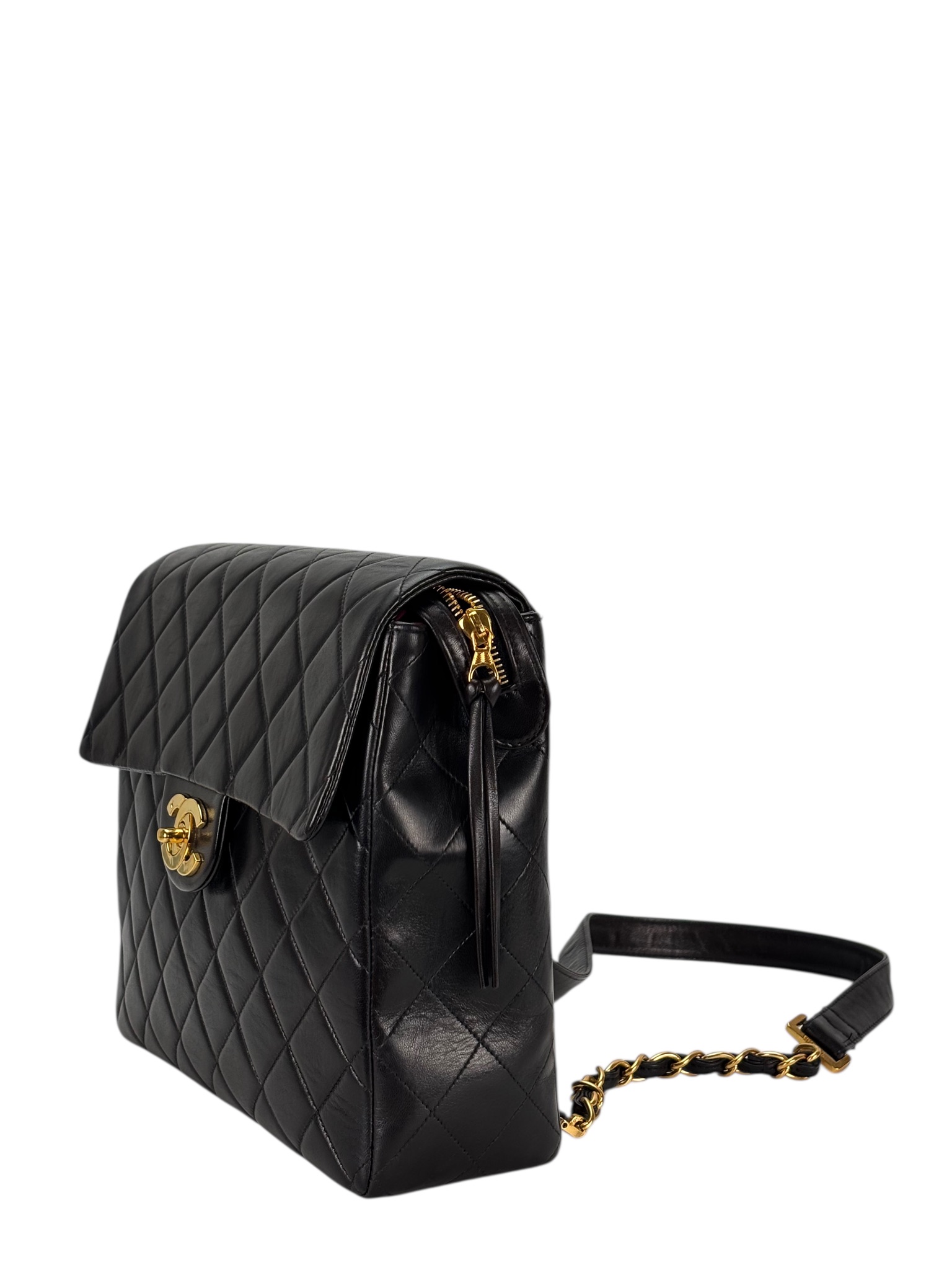 CHANEL - Black Lambskin Deca Coco Mark Matelasse Backpack