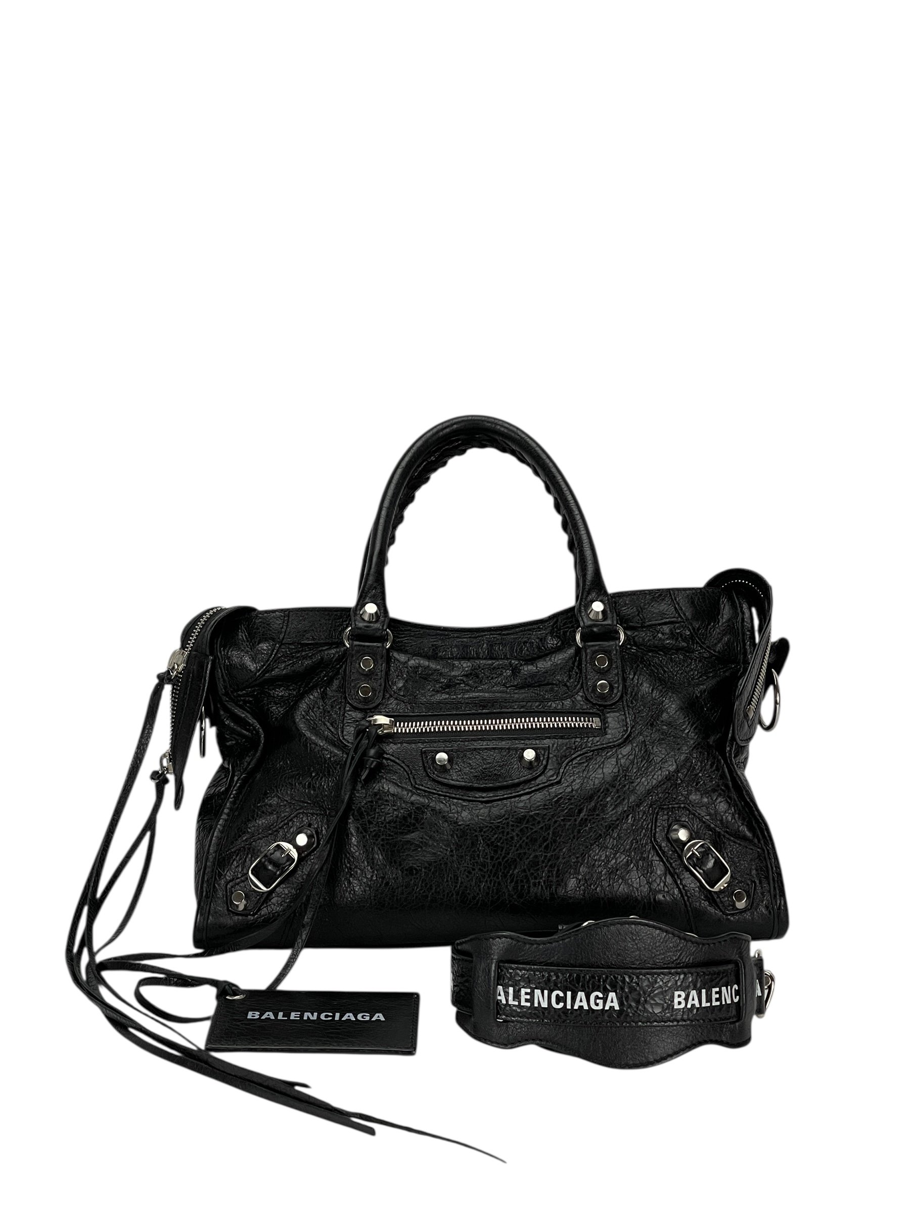 BALENCIAGA - Black Calfskin Motorcycle City Bag – Camellia Vintage