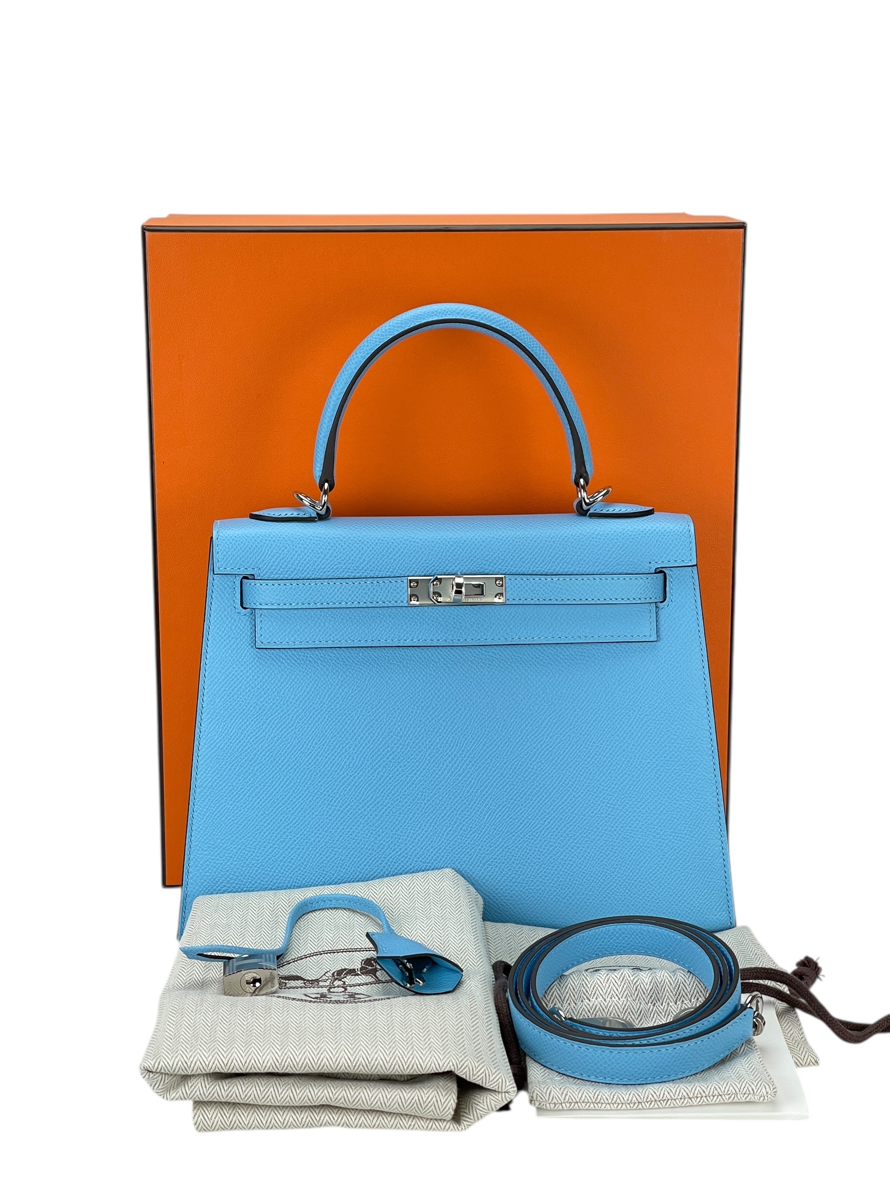 HERMES - Kelly 25 7N Blue Candy Epsom Palladium Hardware