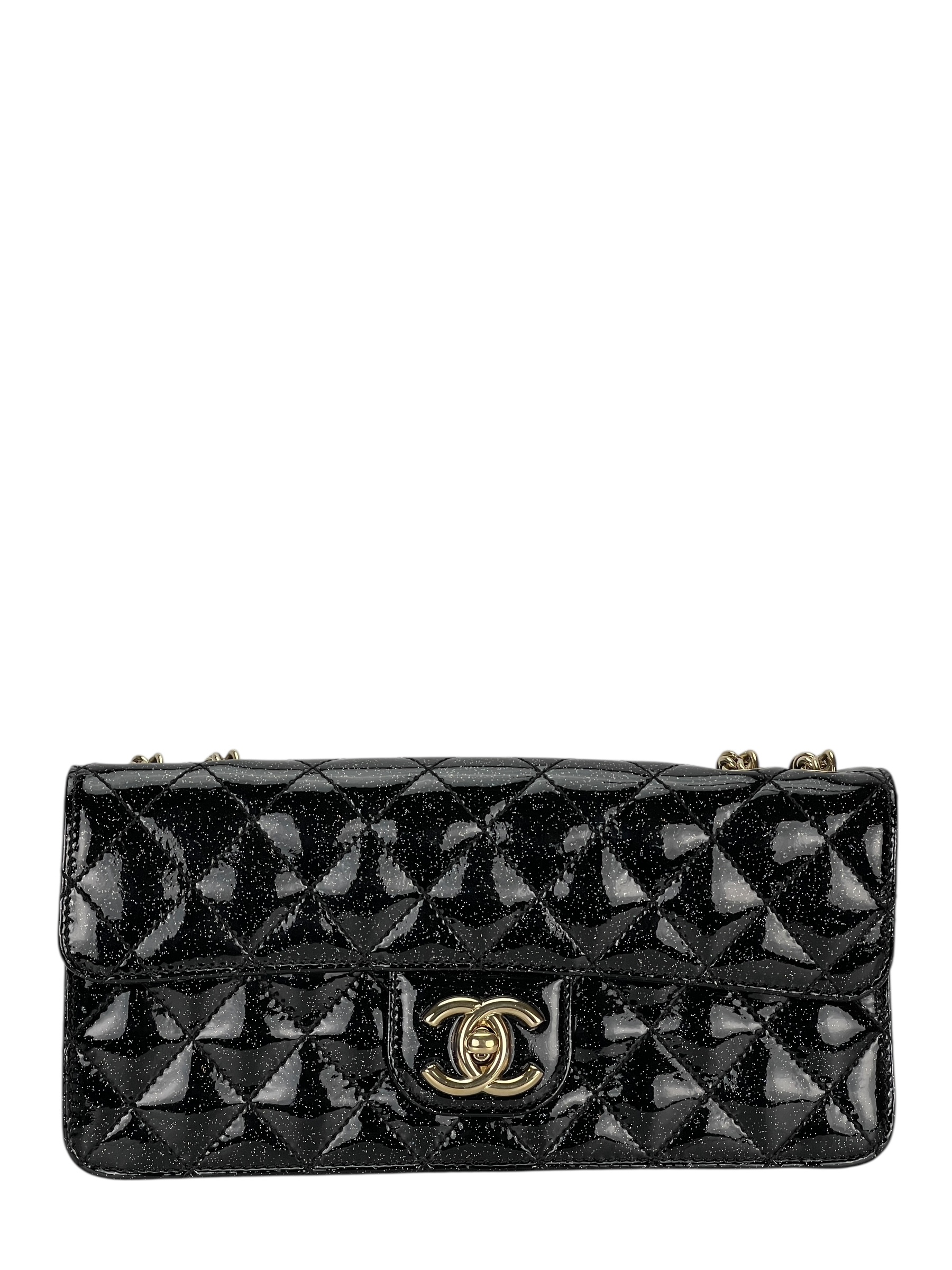 CHANEL - Black Patent Leather Matelasse Enamel Chain Bag
