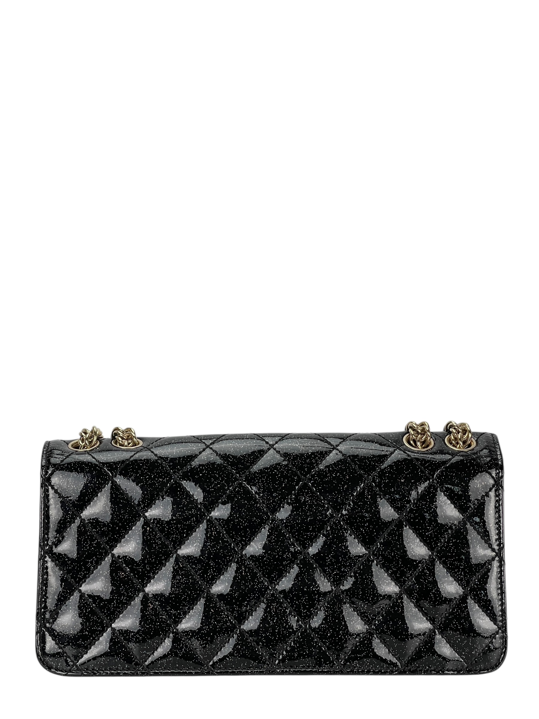 CHANEL - Black Patent Leather Matelasse Enamel Chain Bag