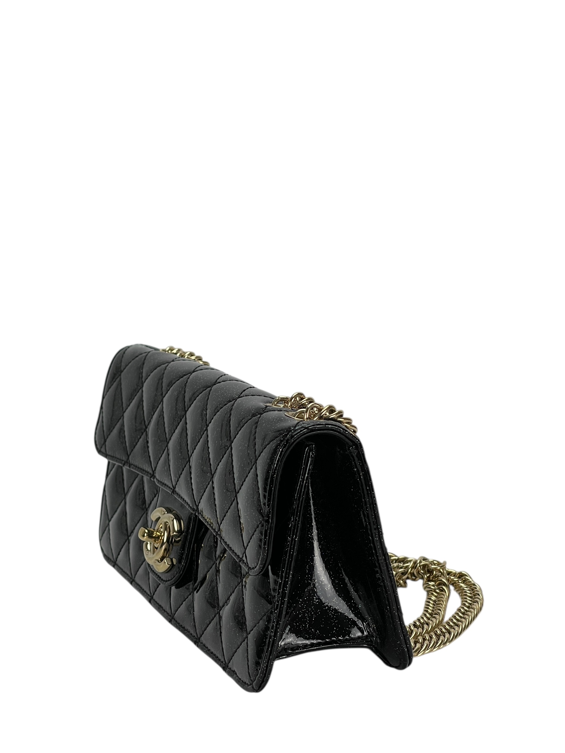 CHANEL - Black Patent Leather Matelasse Enamel Chain Bag