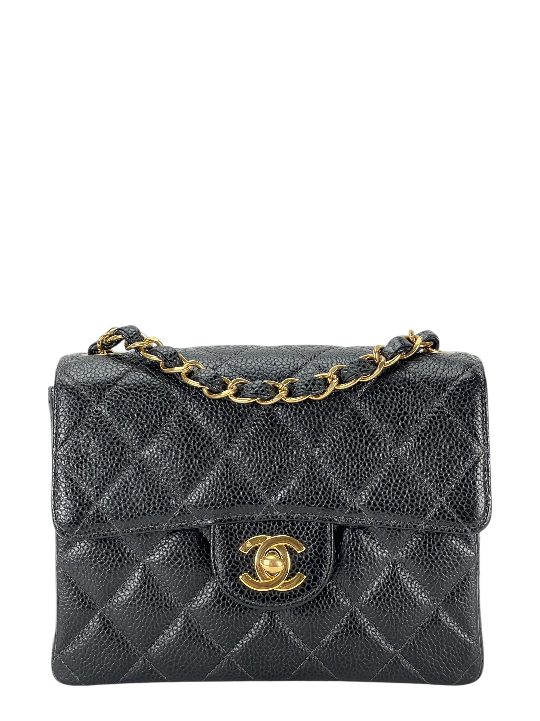 CHANEL - Black Caviar Mini Classic Square Flap Shoulder Bag 17