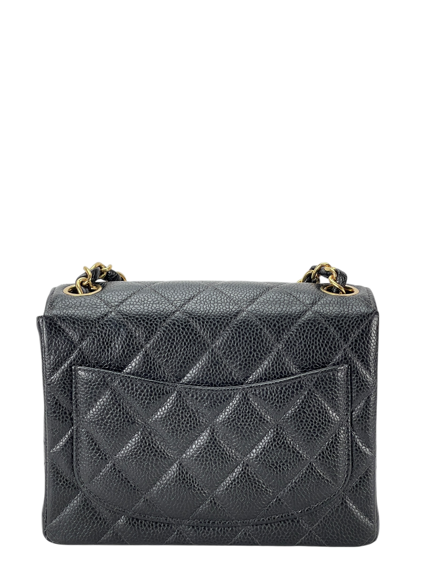 CHANEL - Black Caviar Mini Classic Square Flap Shoulder Bag 17