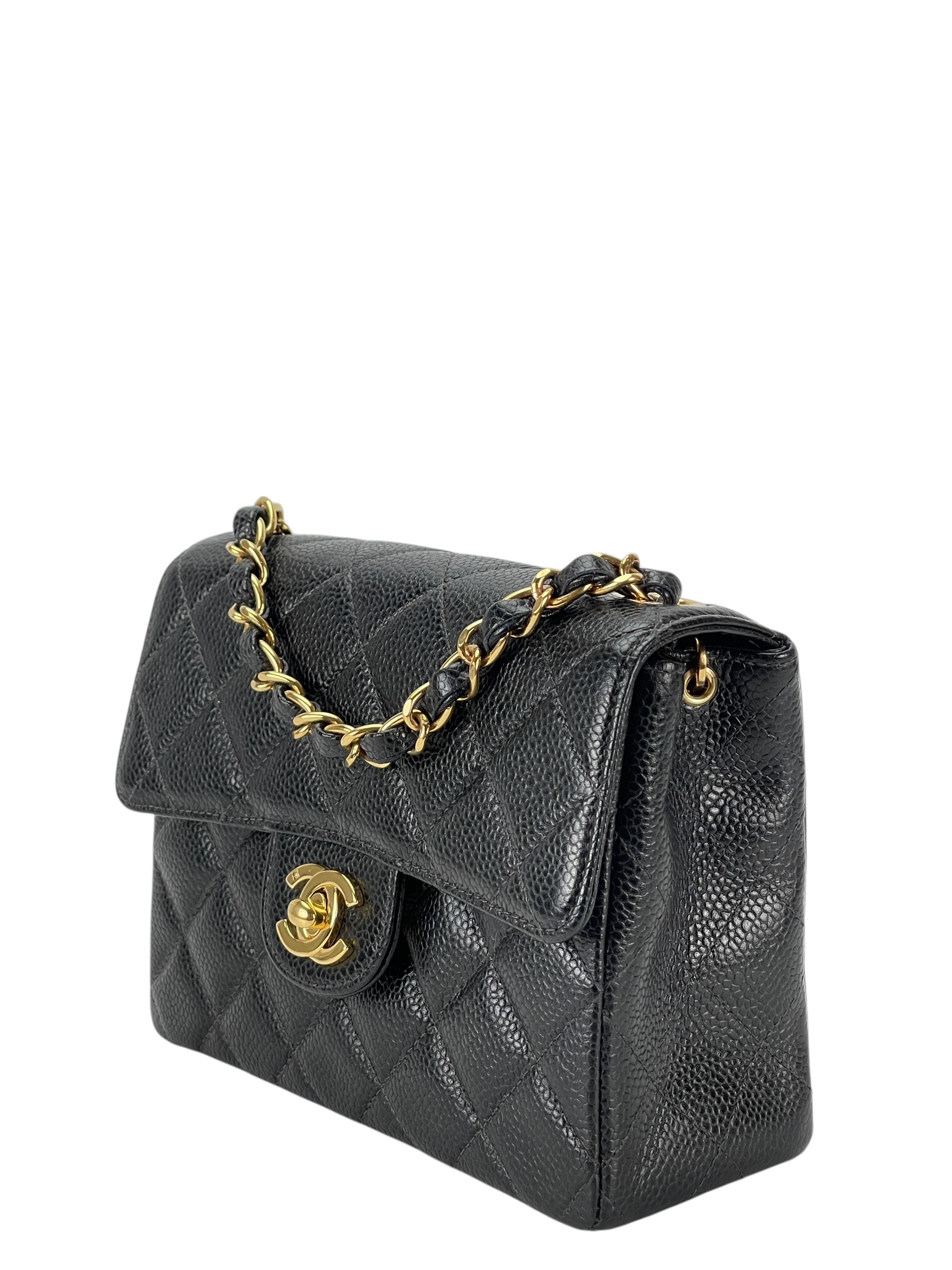 CHANEL - Black Caviar Mini Classic Square Flap Shoulder Bag 17