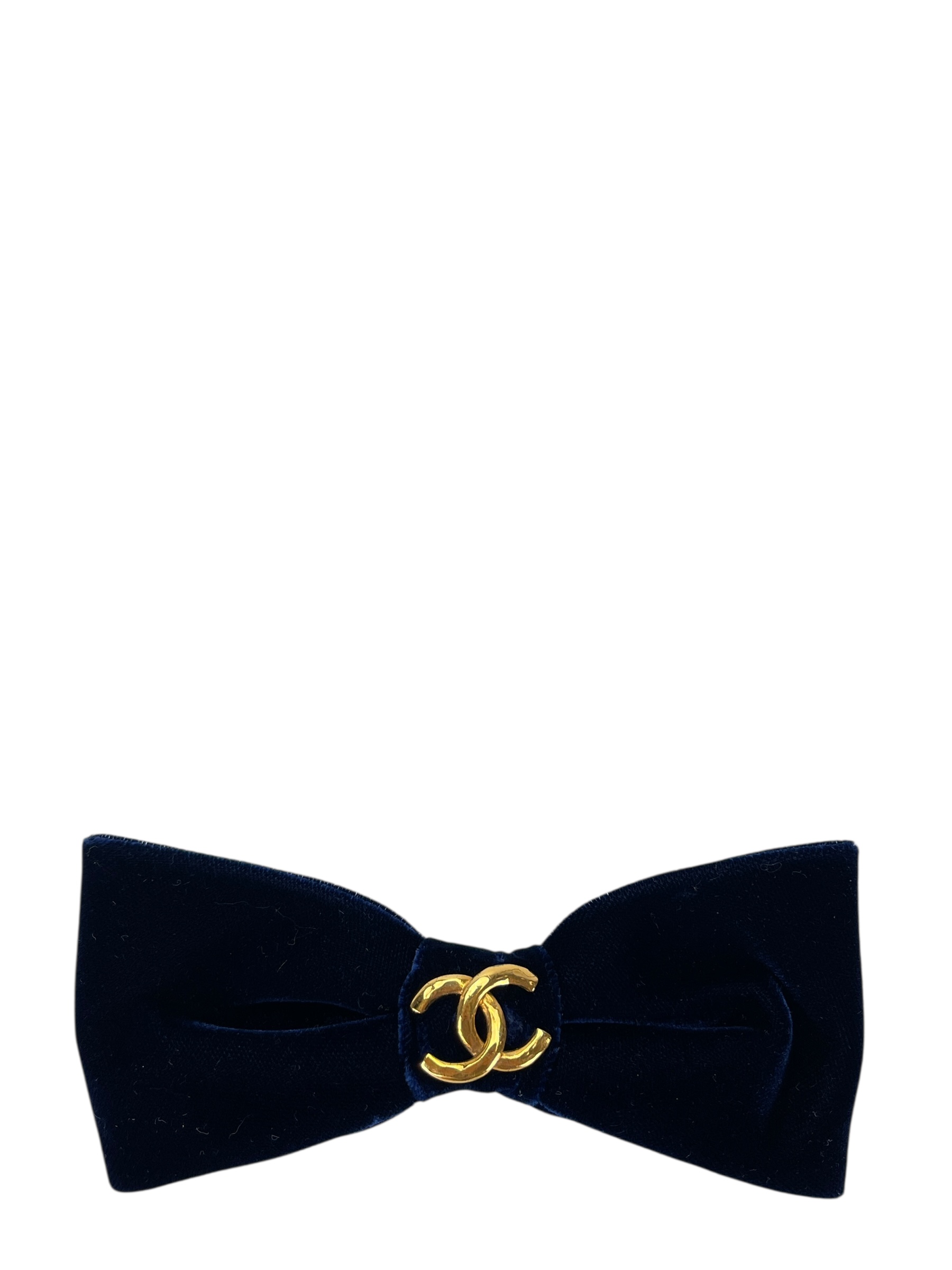 CHANEL - Ribbon Barrette Hair Accessory Dark Blue 