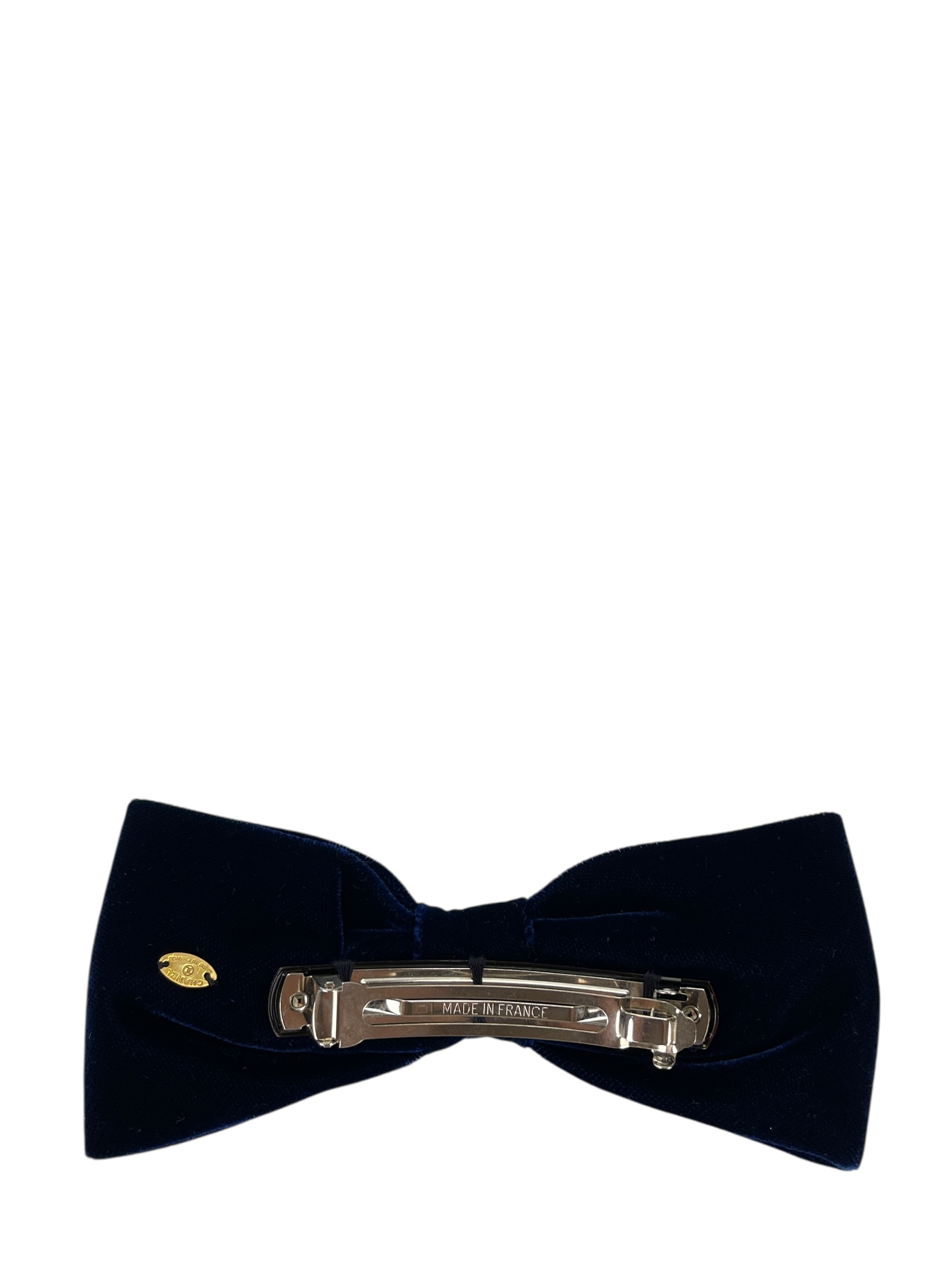 CHANEL - Ribbon Barrette Hair Accessory Dark Blue 