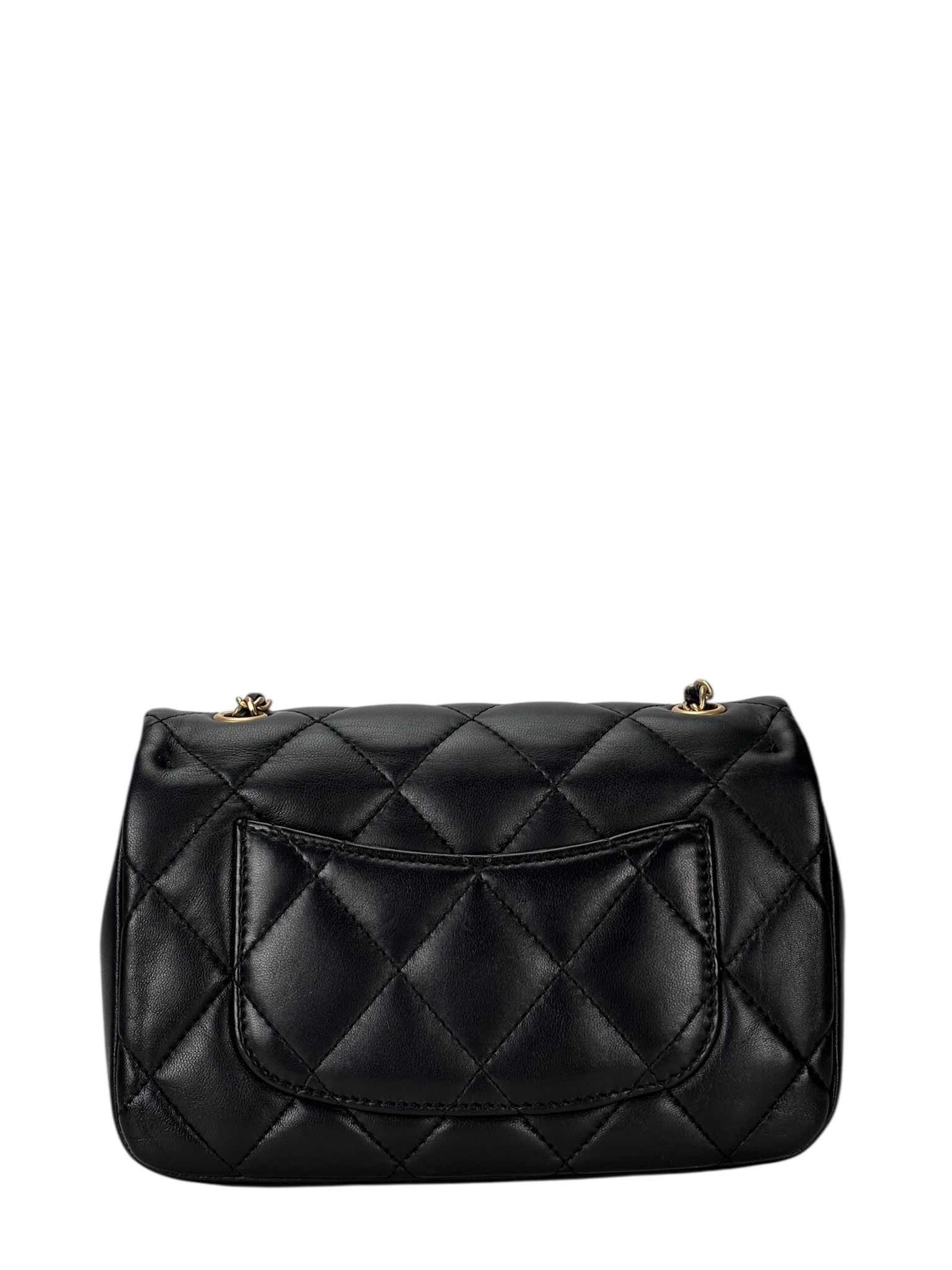 CHANEL - Black Lambskin Square 17 Quilted Heart Charms Flap Shoulder Bag