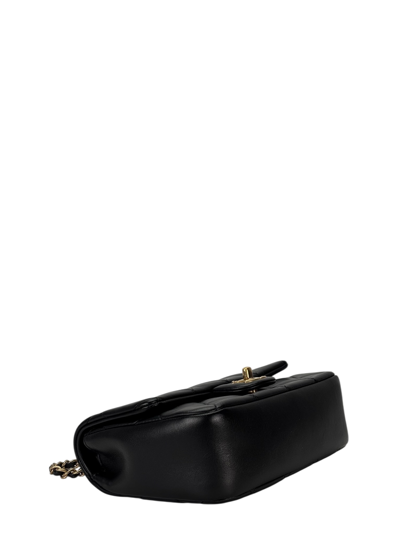 CHANEL - Black Lambskin Square 17 Quilted Heart Charms Flap Shoulder Bag