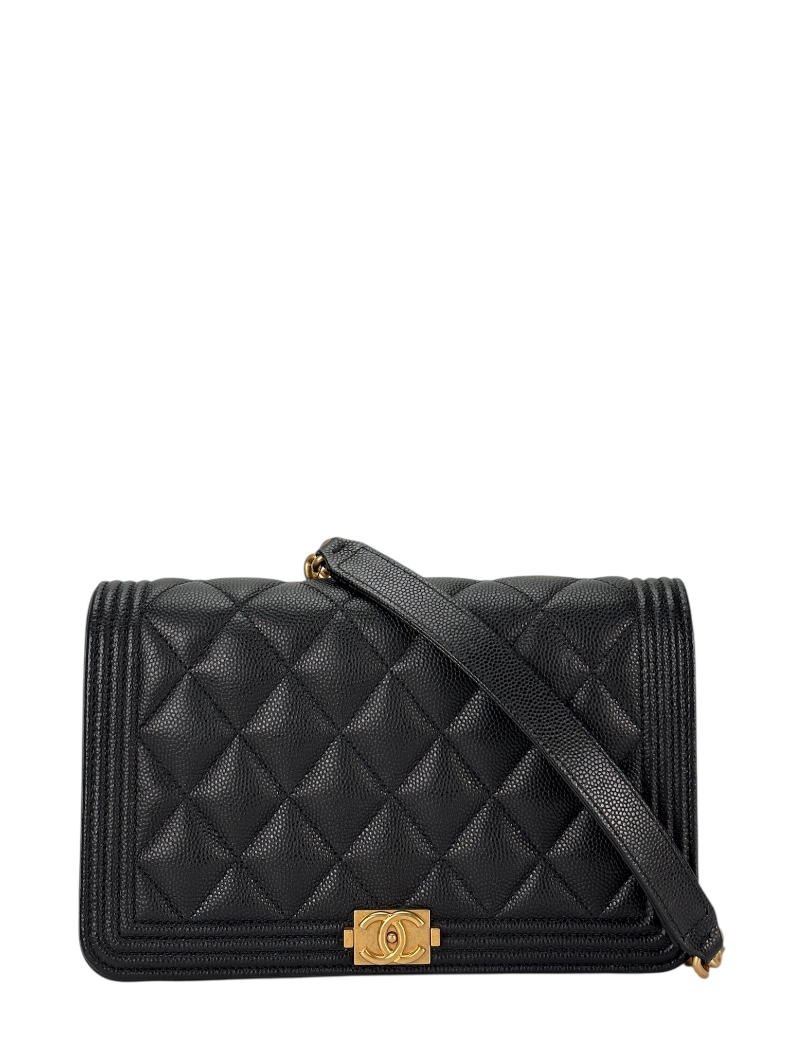 CHANEL - Black Caviar Quilted Boy Wallet On Chain (WOC)