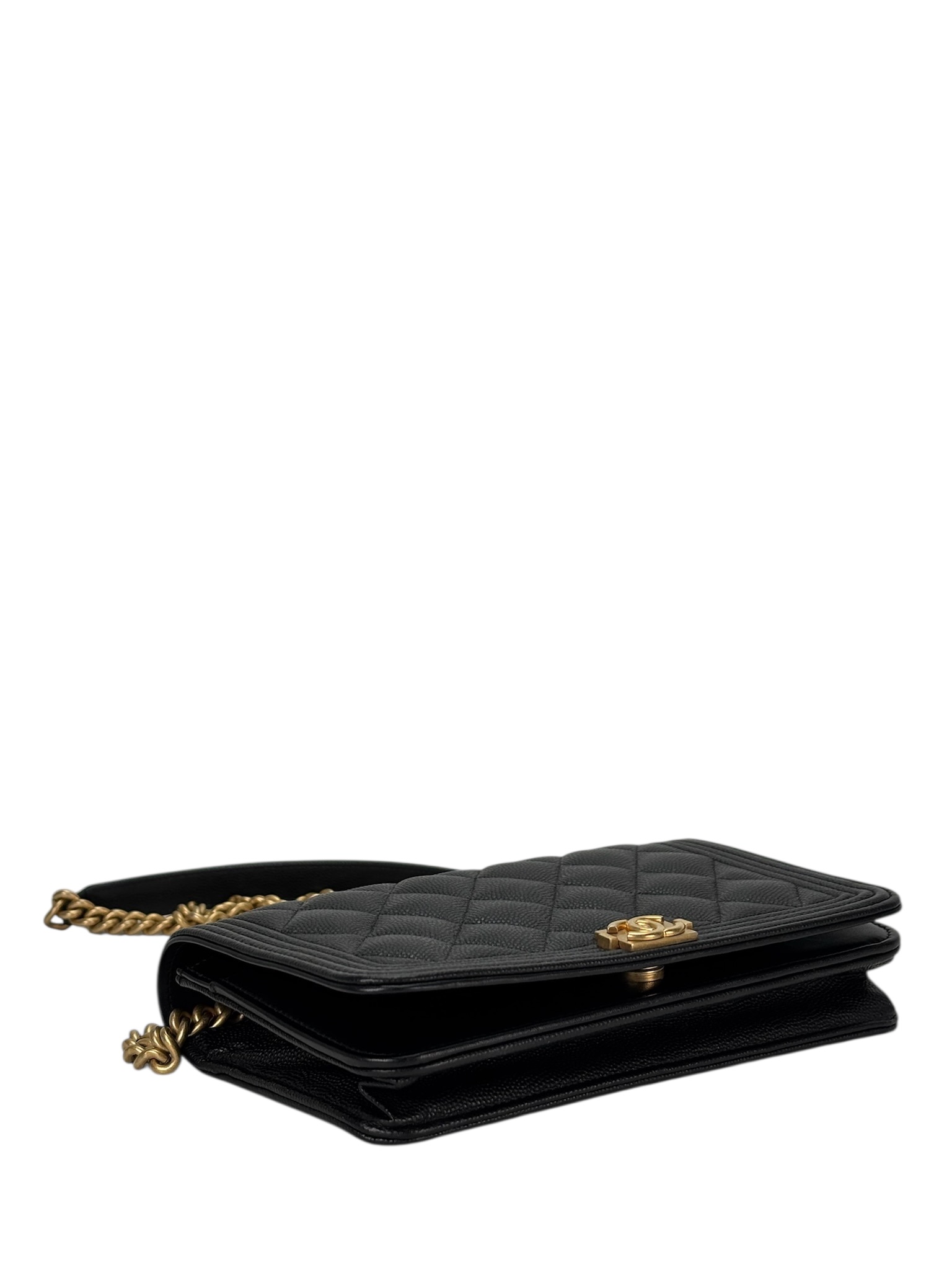 CHANEL - Black Caviar Quilted Boy Wallet On Chain (WOC)
