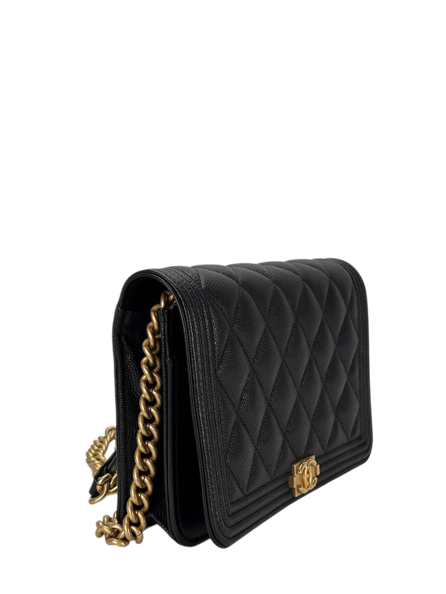 CHANEL - Black Caviar Quilted Boy Wallet On Chain (WOC)