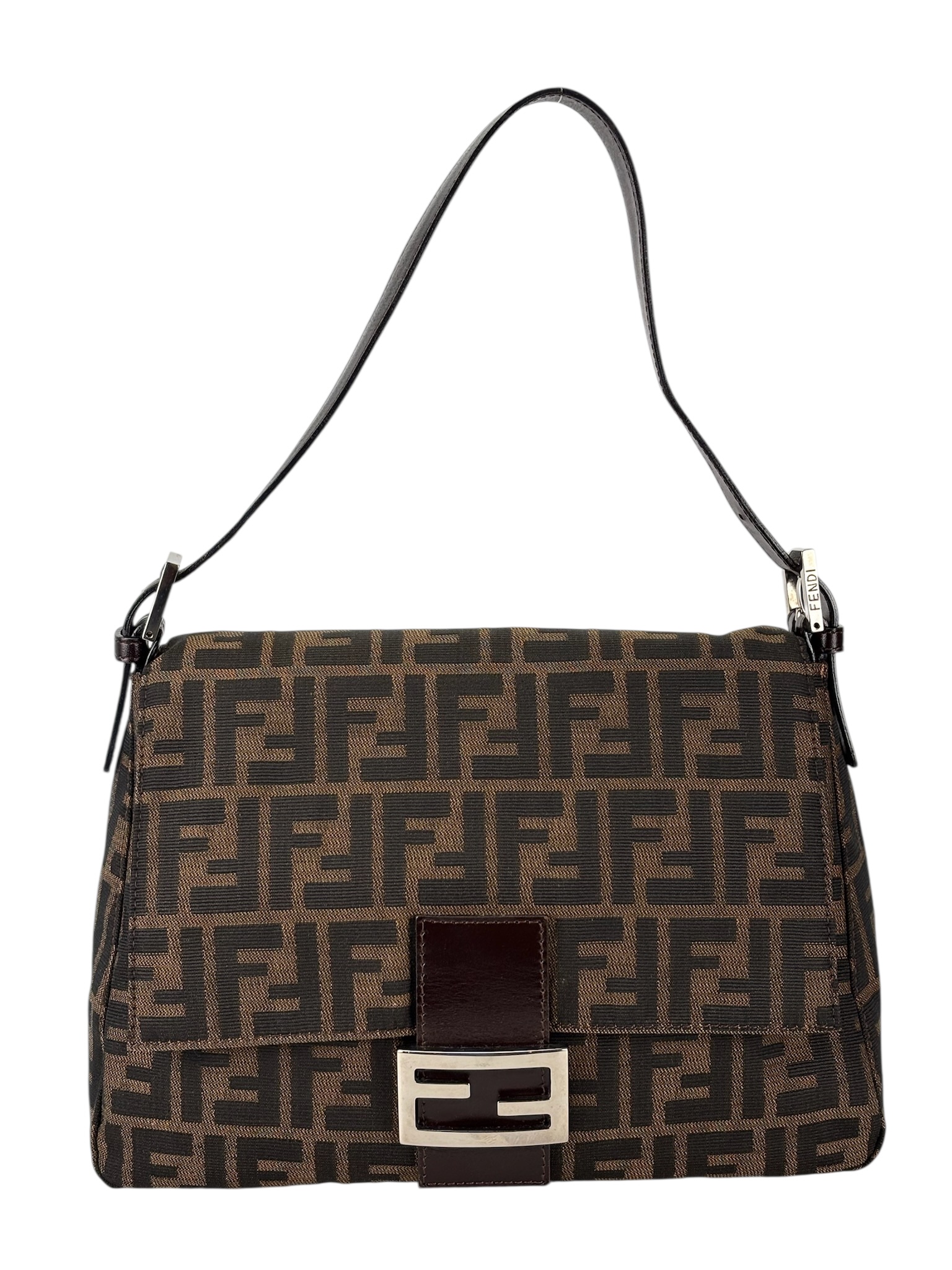 FENDI - Canvas Brown Zucca Mamma Baguette Handbag Silver Hardware