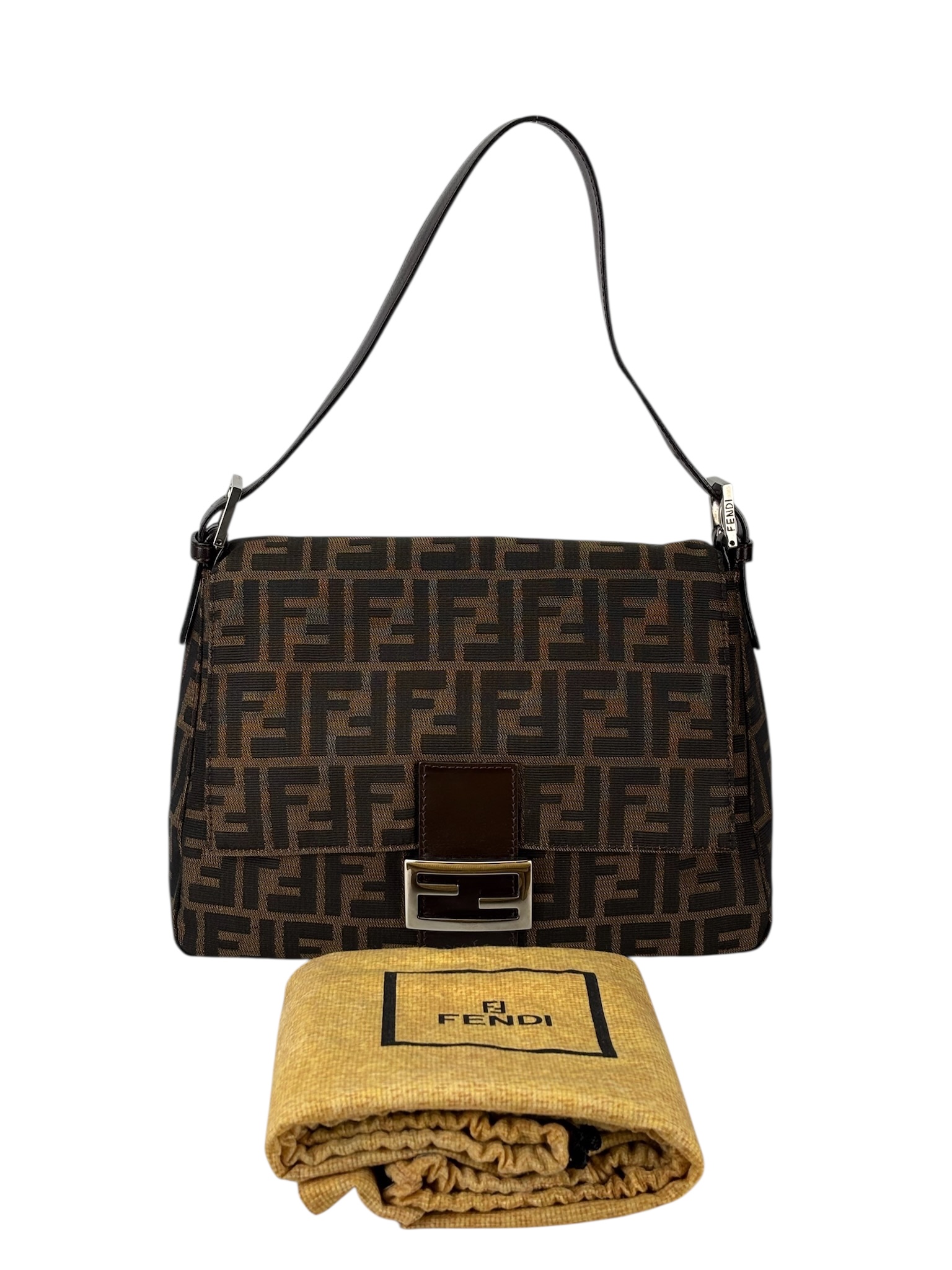 FENDI - Canvas Brown Zucca Mamma Baguette Handbag Silver Hardware