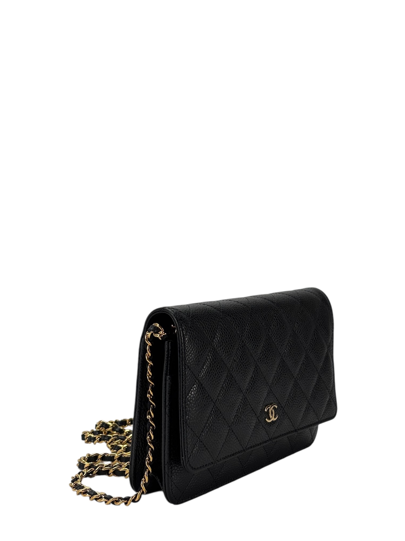 CHANEL - Black Caviar Wallet On Chain Gold-Tone Metal (WOC)