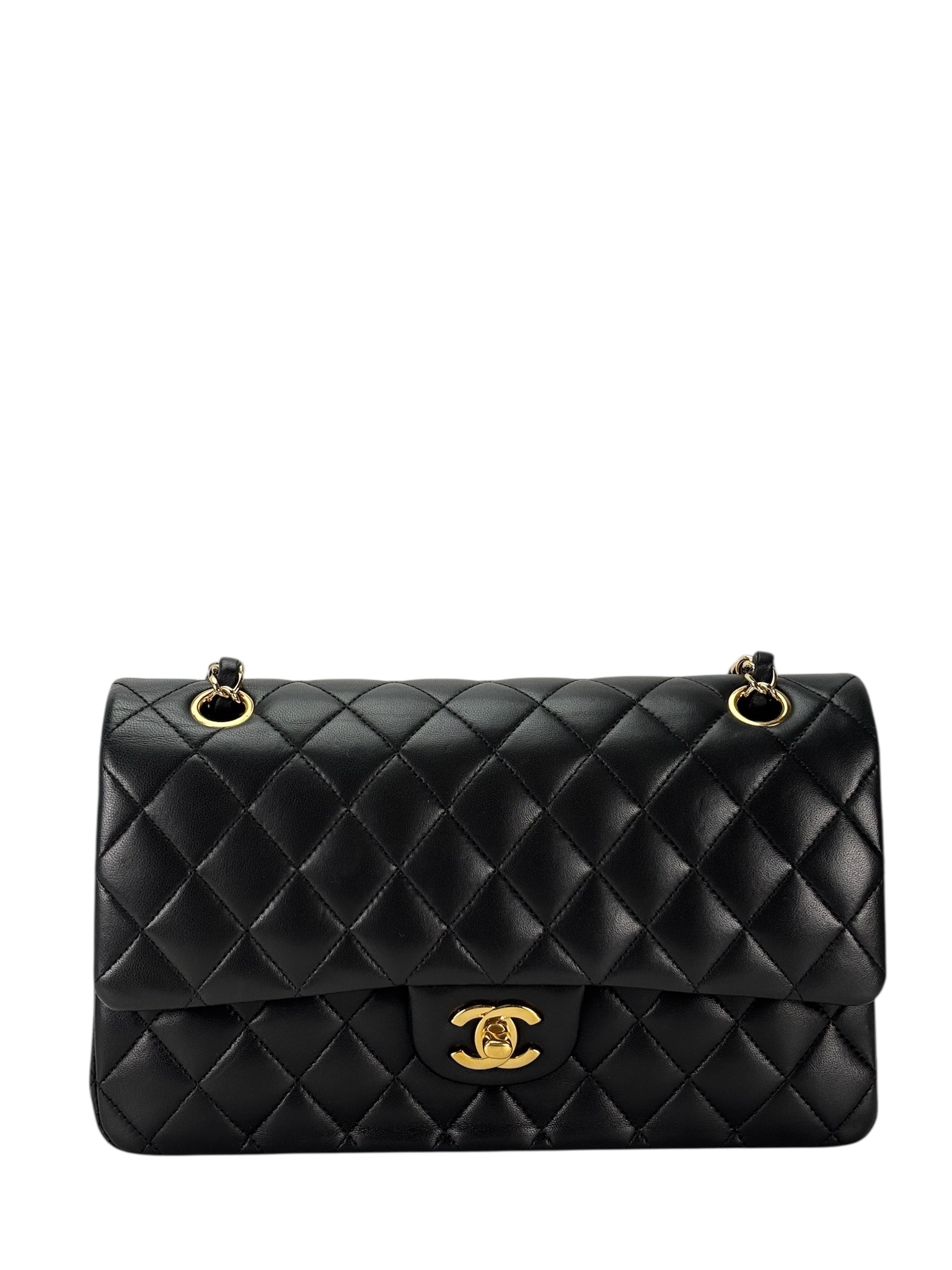 CHANEL - Medium Classic Double Flap Bag Black Lambskin Gold Hardware (CF25)