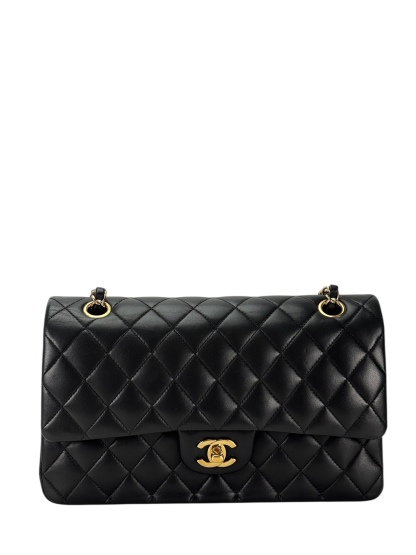 CHANEL - Medium Classic Double Flap Bag Black Lambskin Gold Hardware (CF25)
