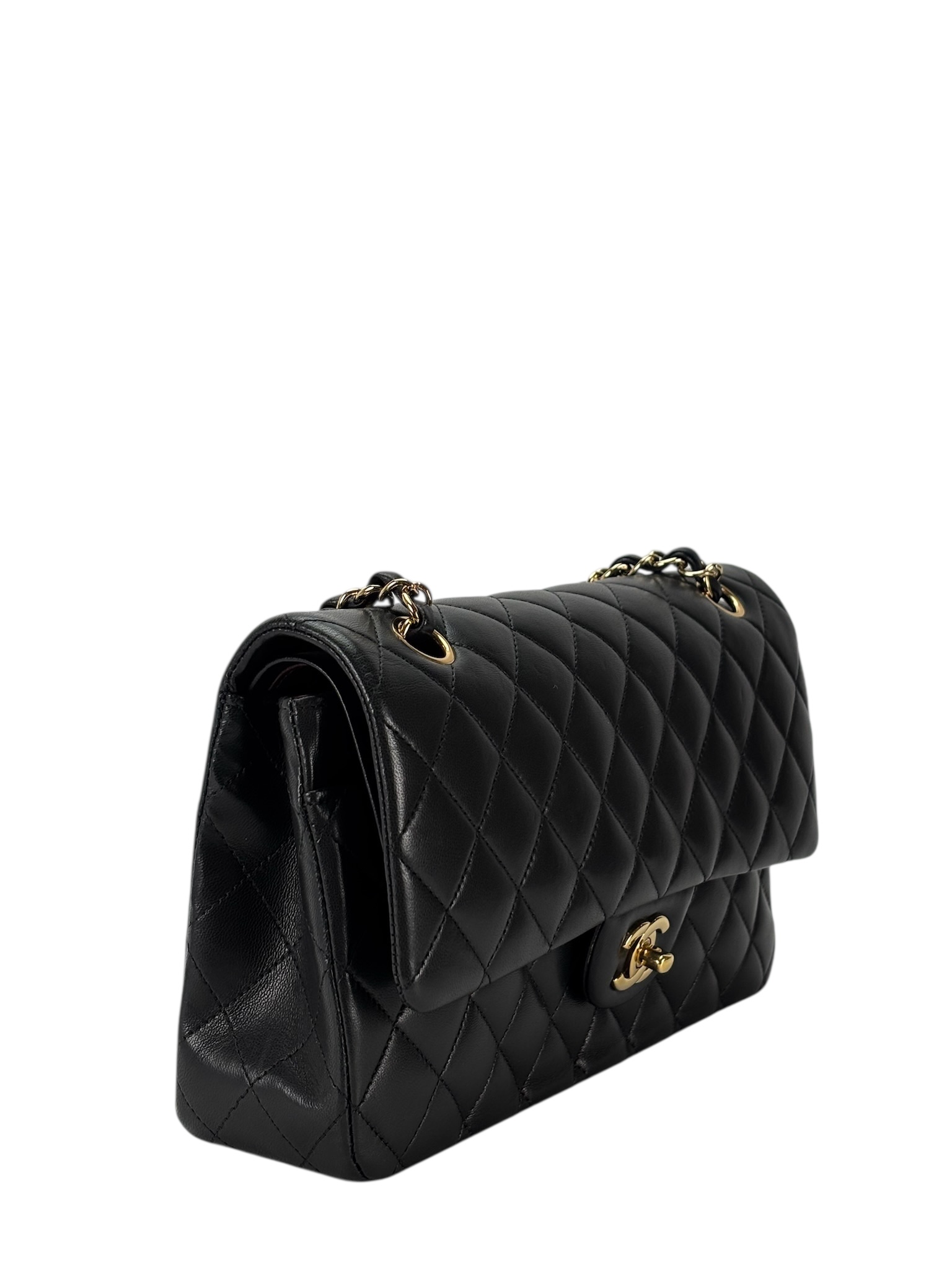 CHANEL - Medium Classic Double Flap Bag Black Lambskin Gold Hardware (CF25)