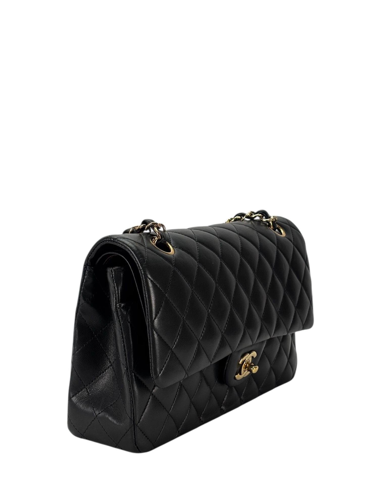 CHANEL - Medium Classic Double Flap Bag Black Lambskin Gold Hardware (CF25)