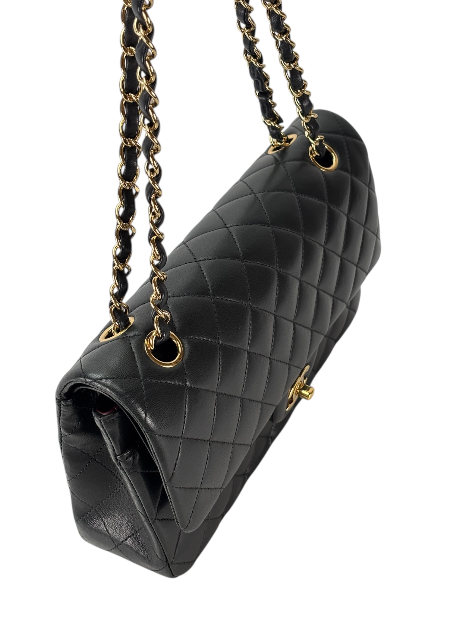 CHANEL - Medium Classic Double Flap Bag Black Lambskin Gold Hardware (CF25)