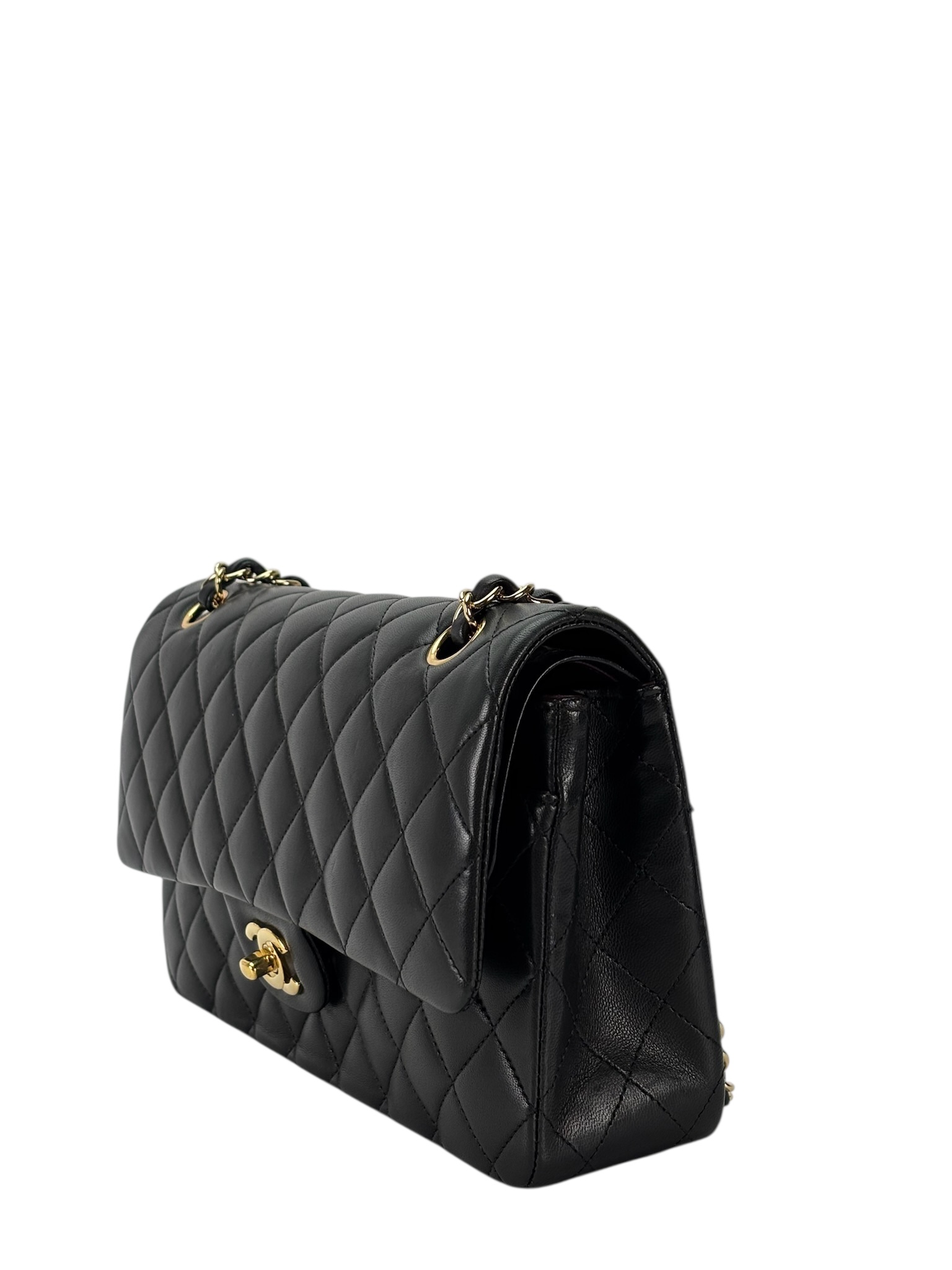 CHANEL - Medium Classic Double Flap Bag Black Lambskin Gold Hardware (CF25)