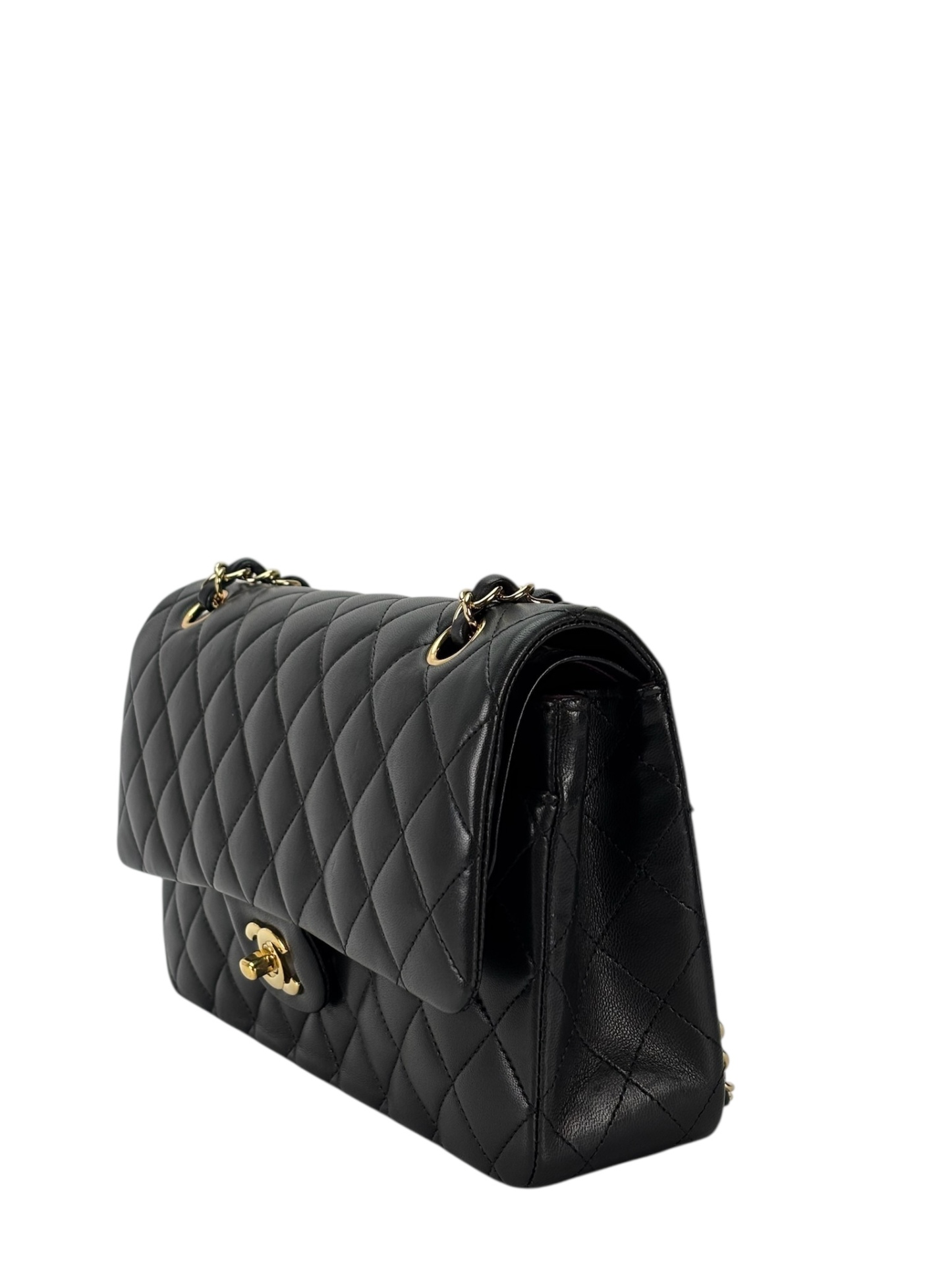 CHANEL - Medium Classic Double Flap Bag Black Lambskin Gold Hardware (CF25)