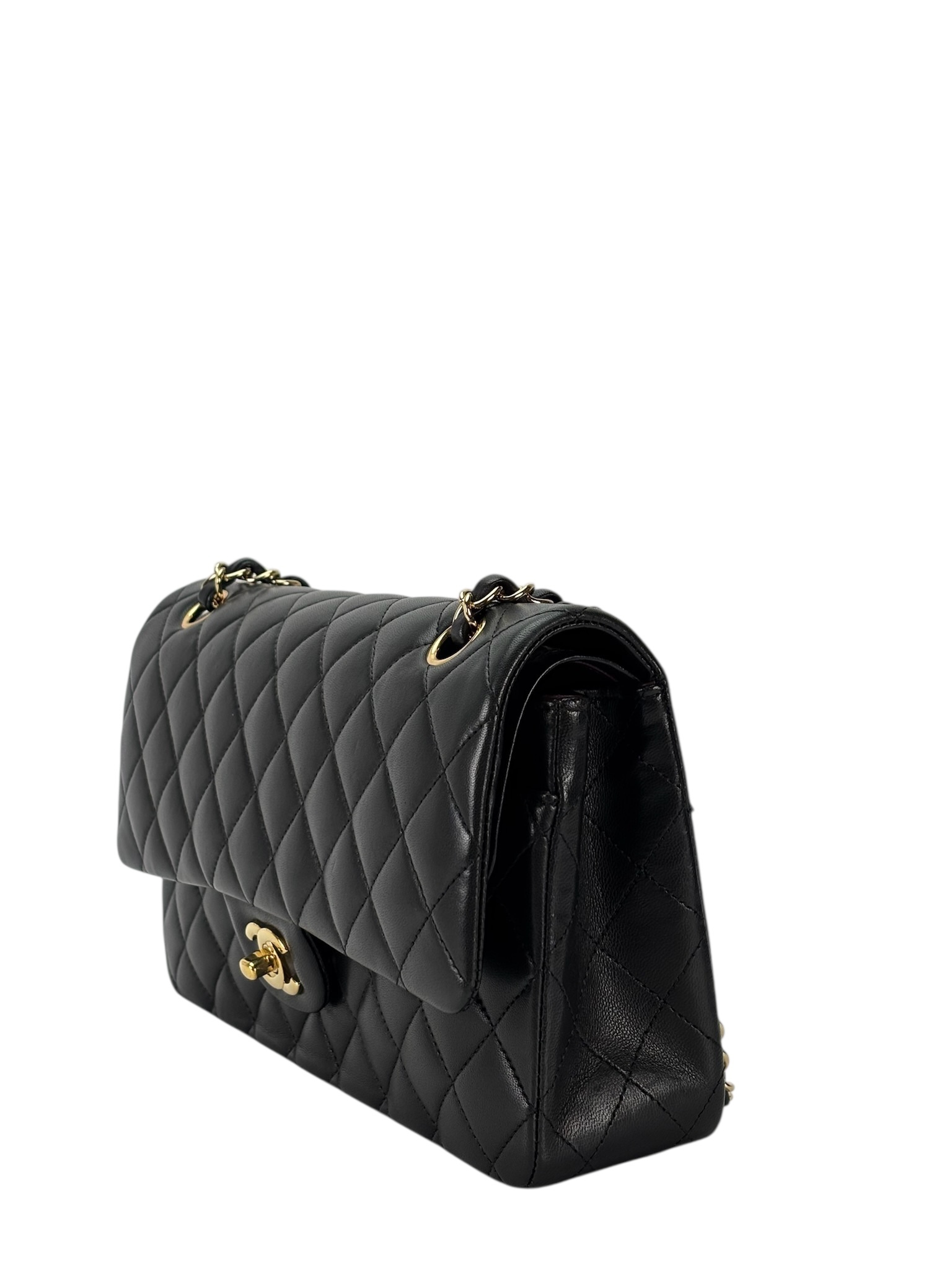 CHANEL - Medium Classic Double Flap Bag Black Lambskin Gold Hardware (CF25)