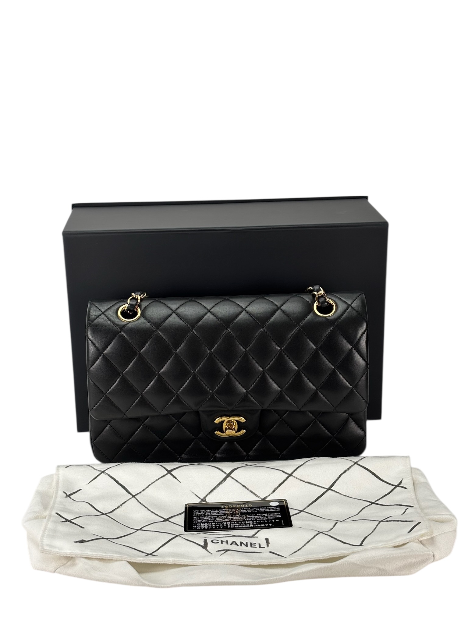 CHANEL - Medium Classic Double Flap Bag Black Lambskin Gold Hardware (CF25)