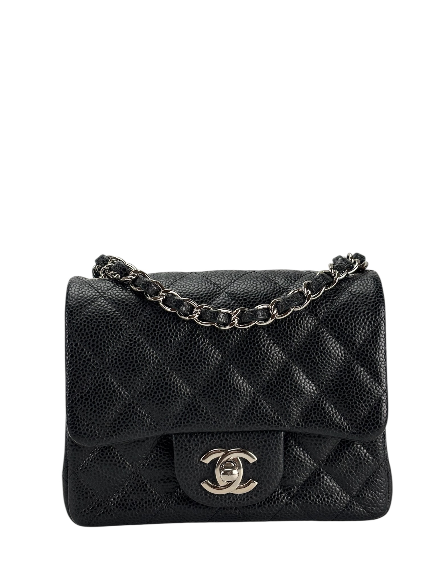 CHANEL - Black Caviar Mini Classic Square Flap Shoulder Bag 17