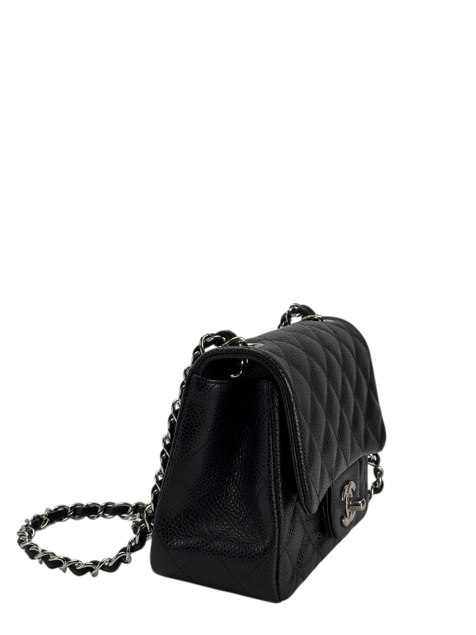 CHANEL - Black Caviar Mini Classic Square Flap Shoulder Bag 17