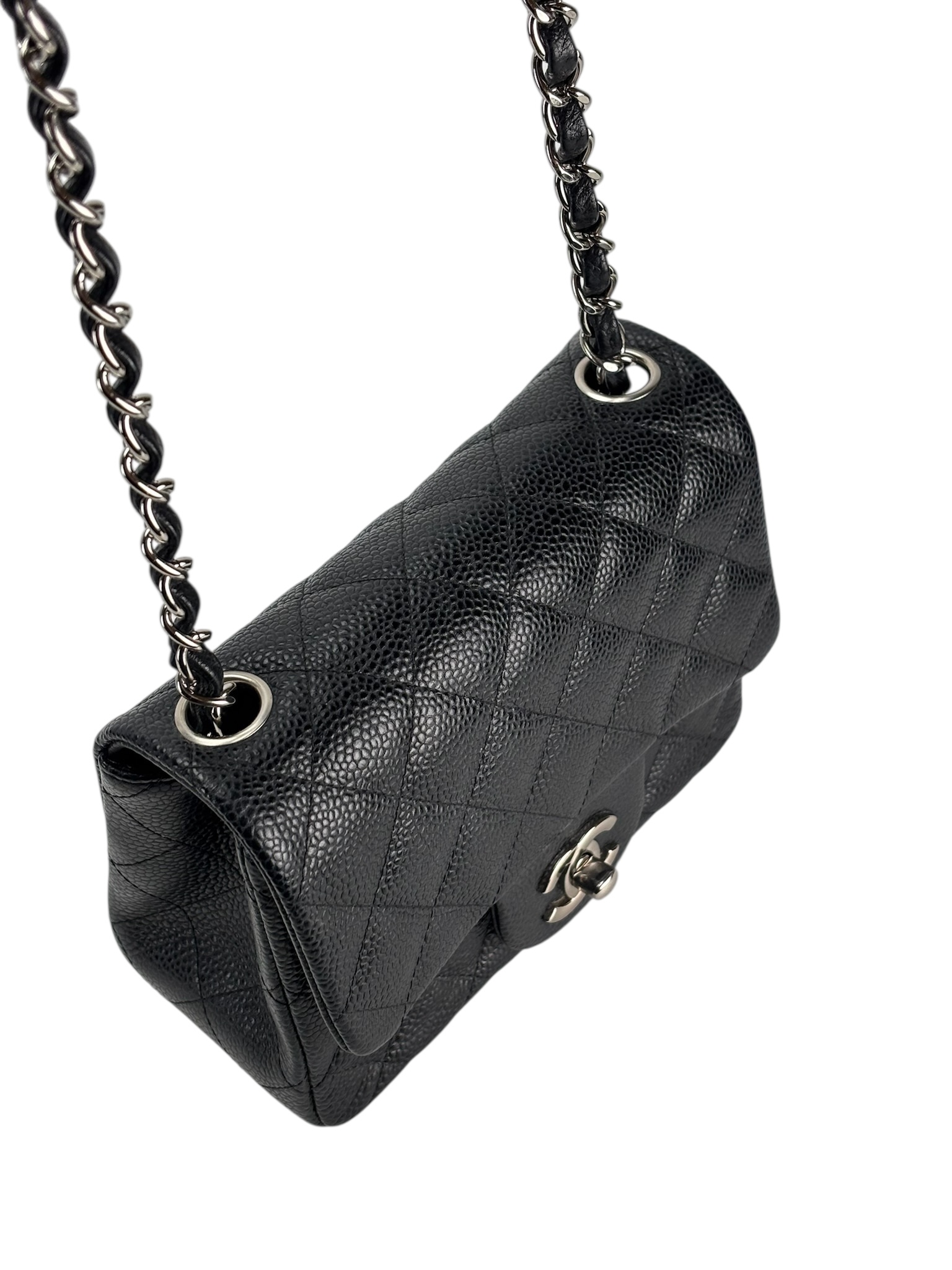CHANEL - Black Caviar Mini Classic Square Flap Shoulder Bag 17