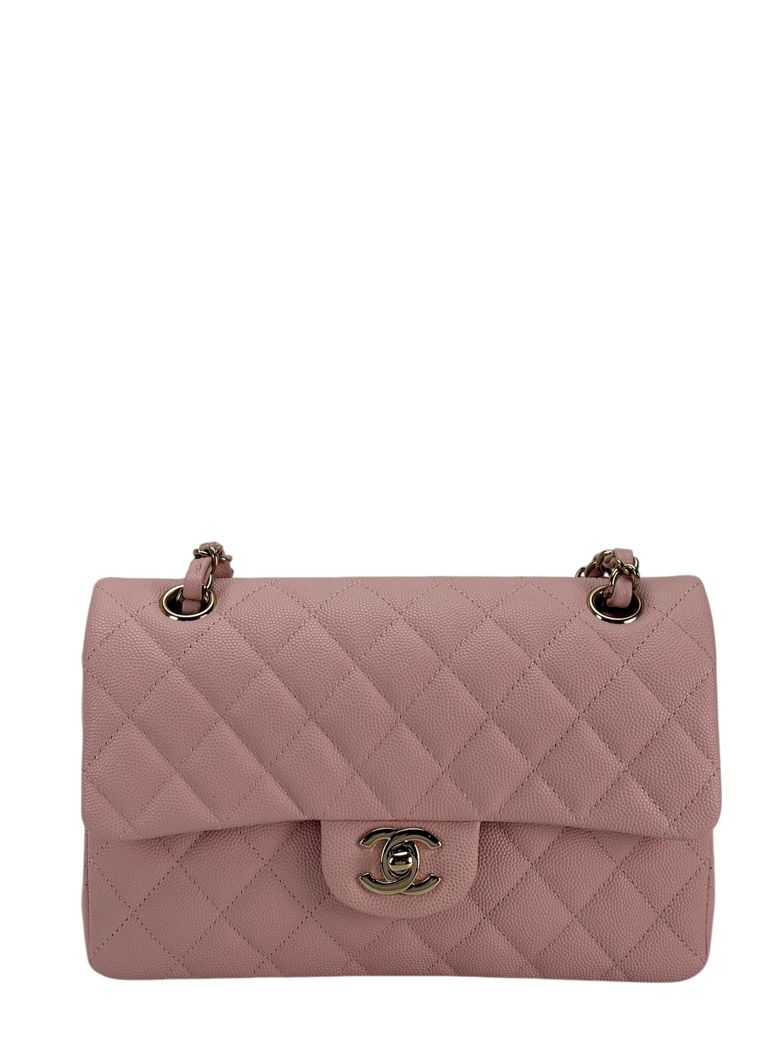CHANEL - Small Classic Double Flap Bag Pink Caviar Gold Hardware (CF23)