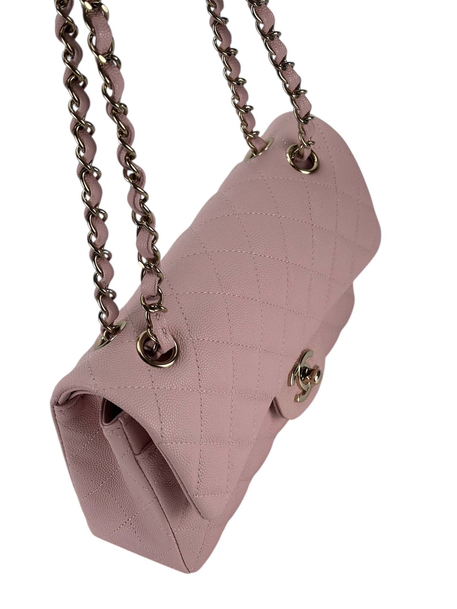 CHANEL - Small Classic Double Flap Bag Pink Caviar Gold Hardware (CF23)