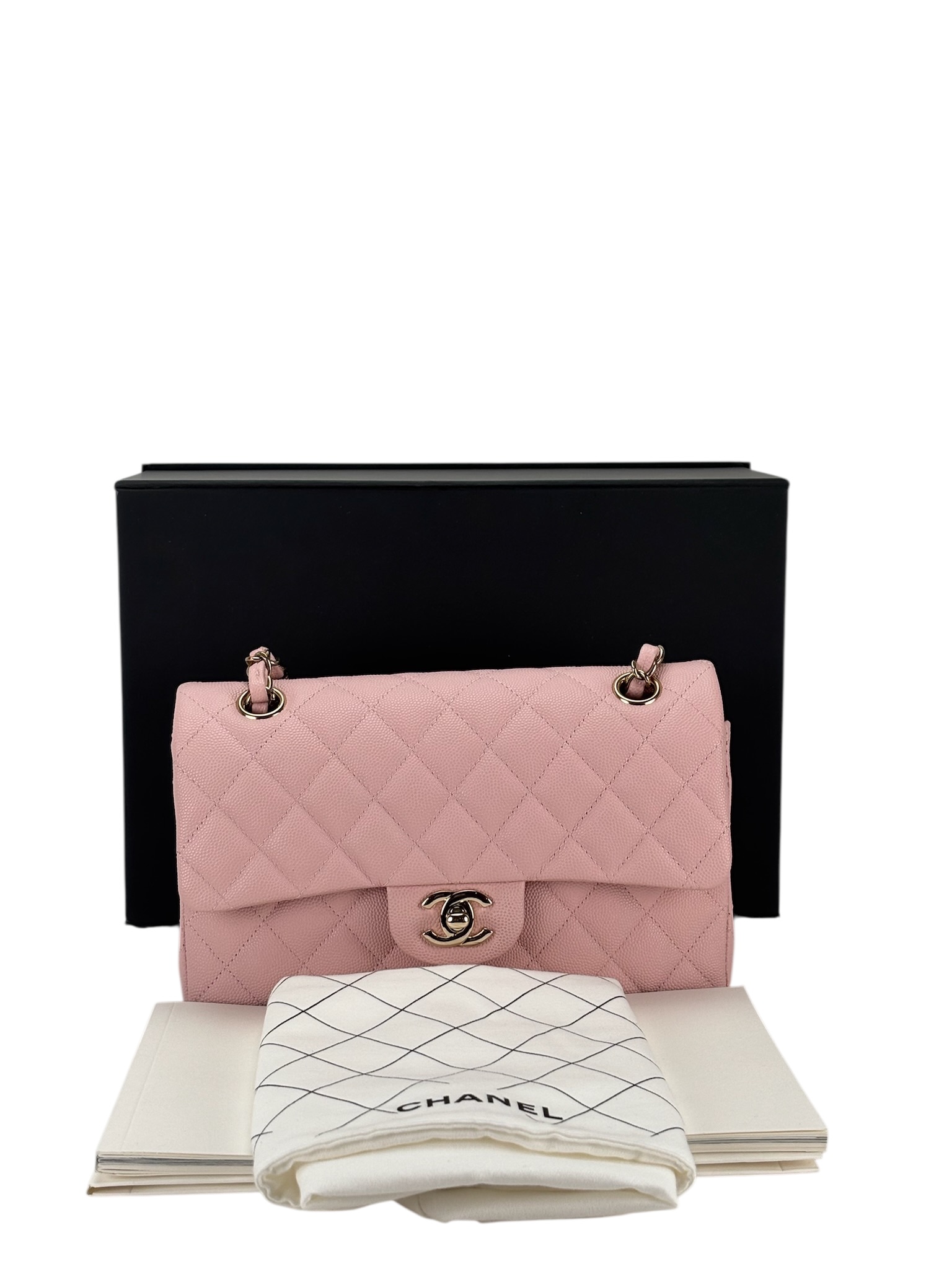 CHANEL - Small Classic Double Flap Bag Pink Caviar Gold Hardware (CF23)