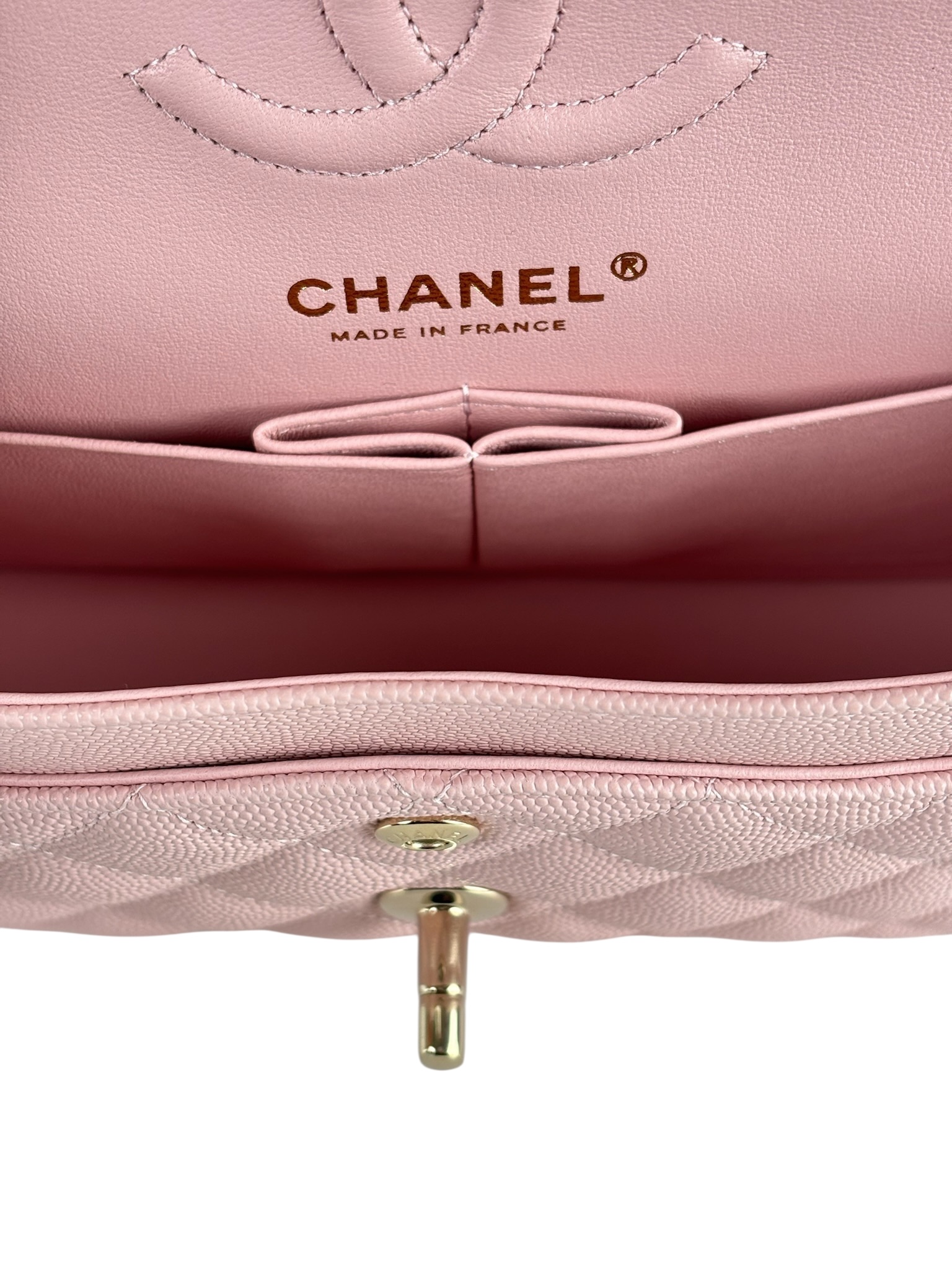 CHANEL - Small Classic Double Flap Bag Pink Caviar Gold Hardware (CF23)