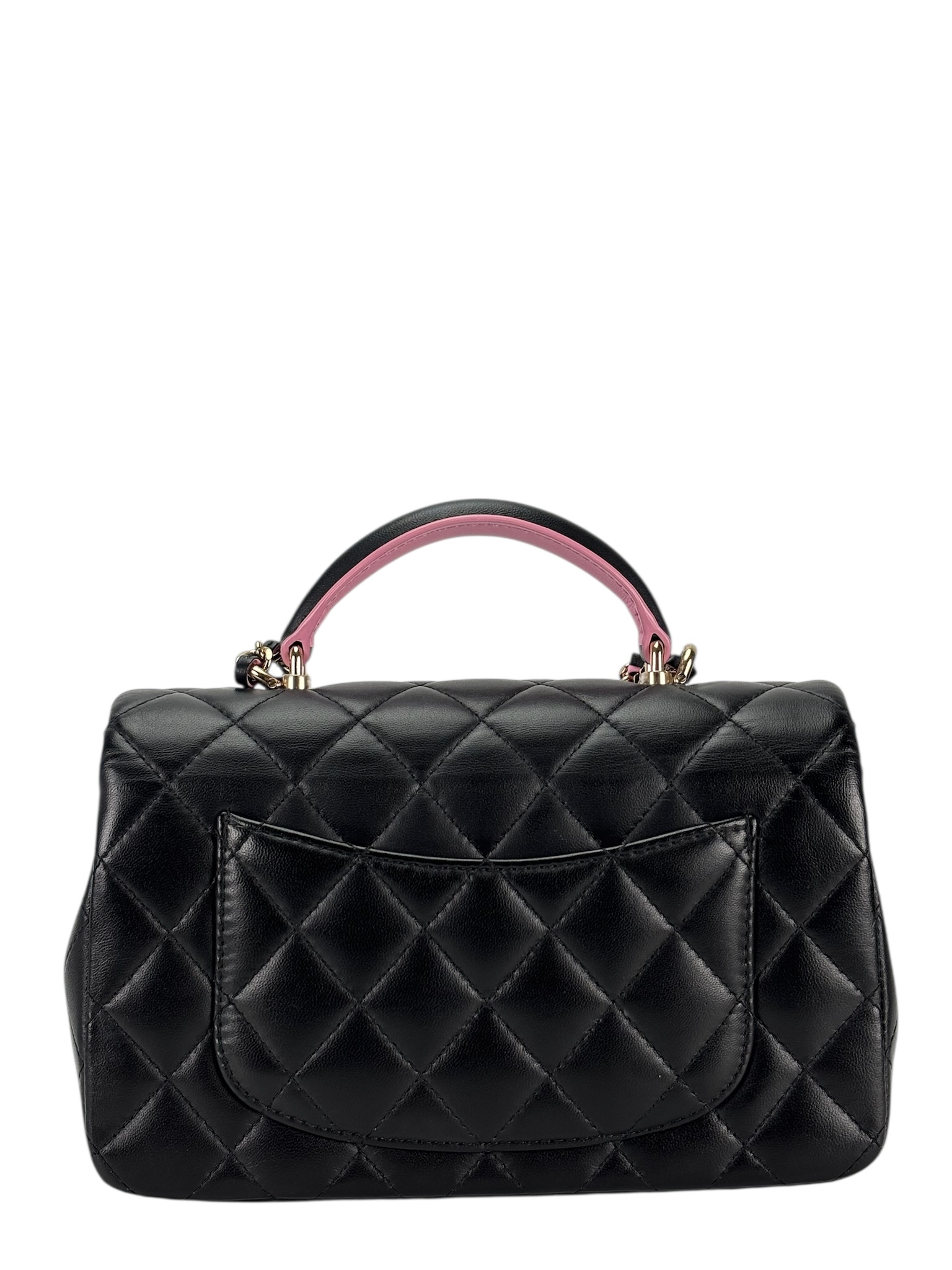 CHANEL - Black Pink Lambskin Mini Rectangular Top Handle Handbag