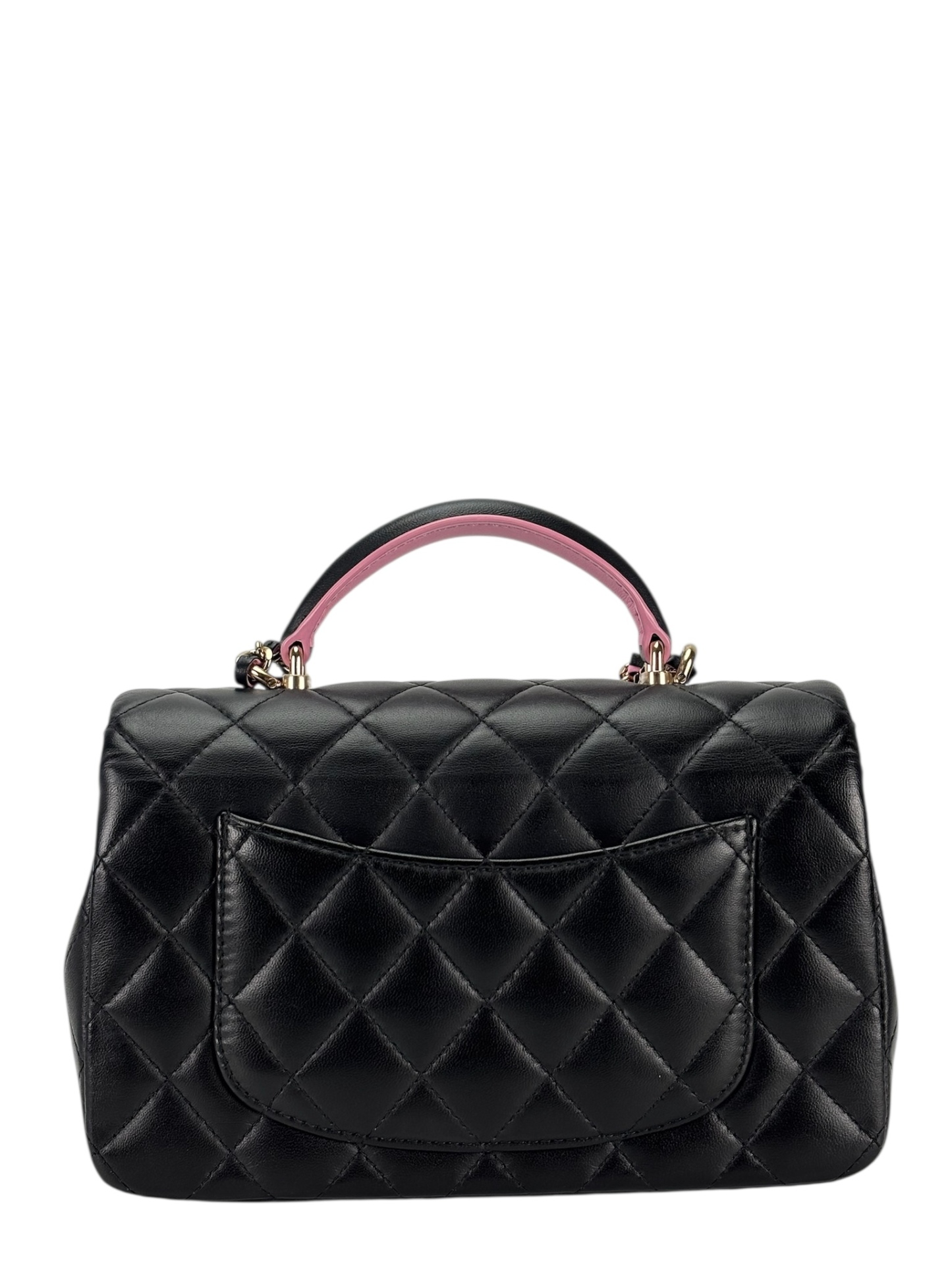 CHANEL - 23P Black Pink Lambskin Mini Rectangular Top Handle