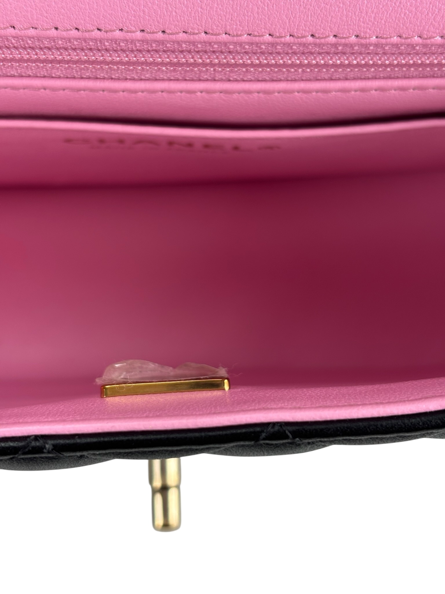 CHANEL - Black Pink Lambskin Mini Rectangular Top Handle Handbag