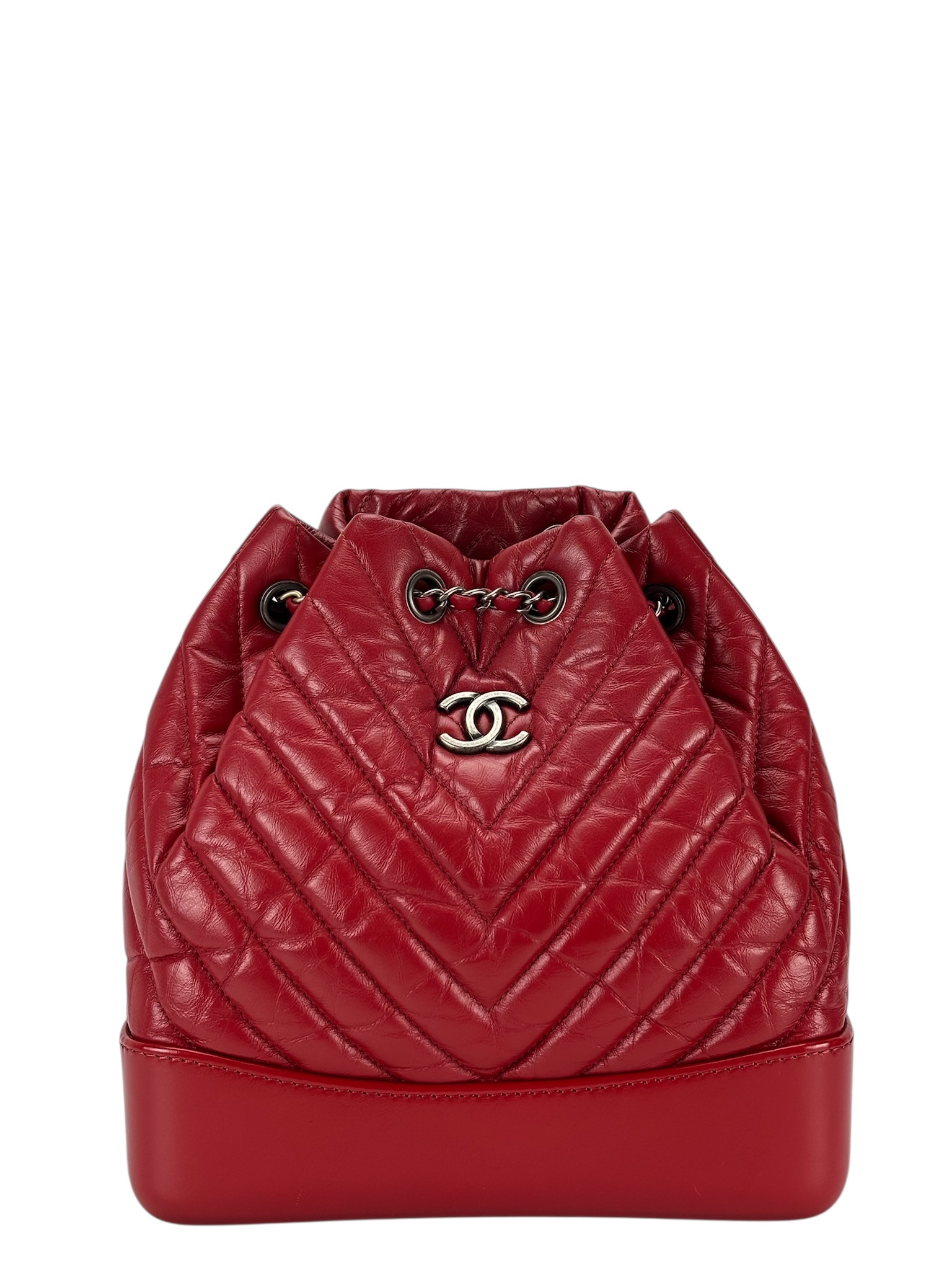 CHANEL - Red Calfskin Chevron Gabrielle Backpack