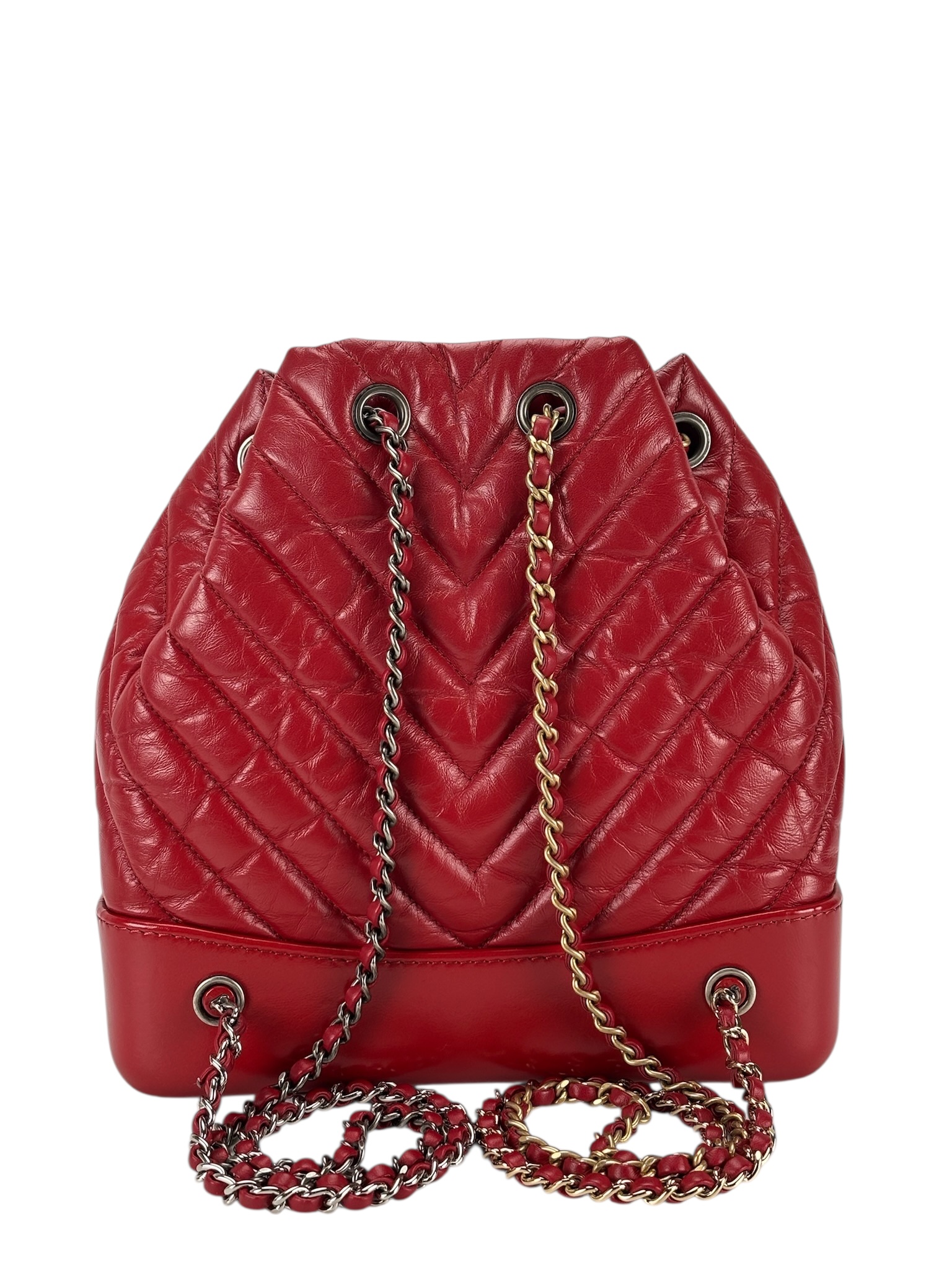 CHANEL - Red Calfskin Chevron Gabrielle Backpack