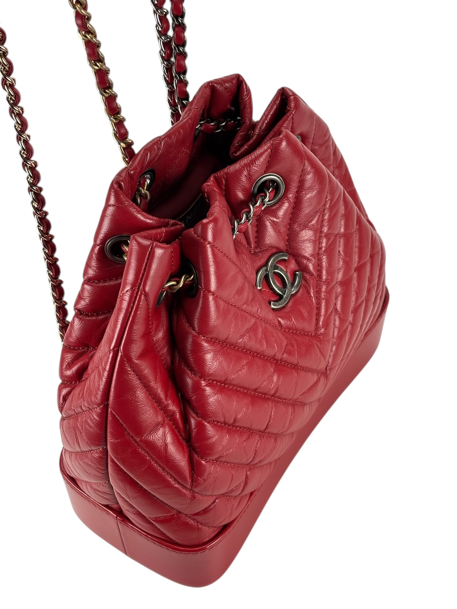 CHANEL - Red Calfskin Chevron Gabrielle Backpack