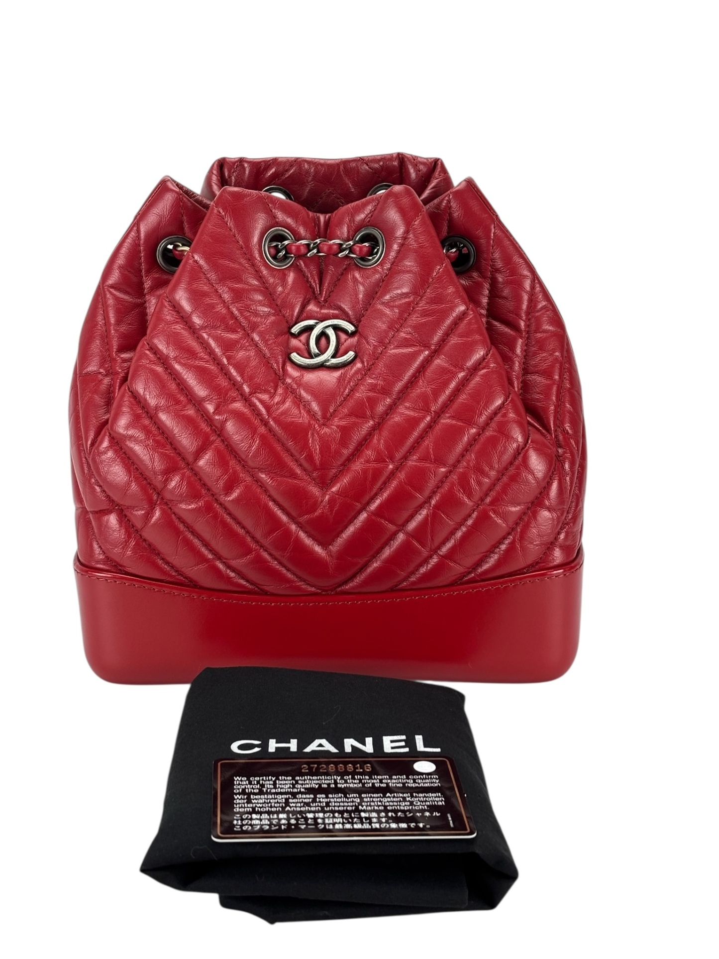 CHANEL - Red Calfskin Chevron Gabrielle Backpack