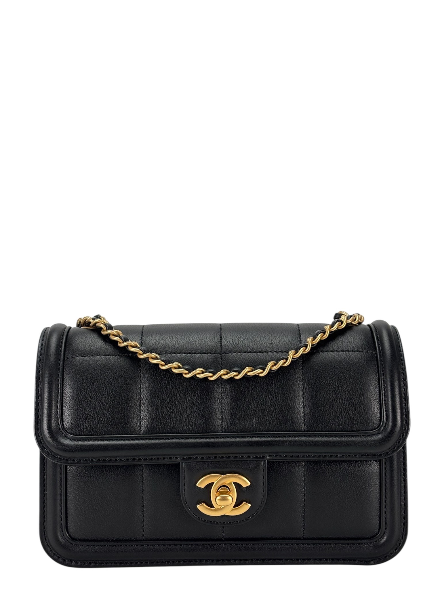 CHANEL - Calfskin Mini Chocolate Bar Flap Bag Black